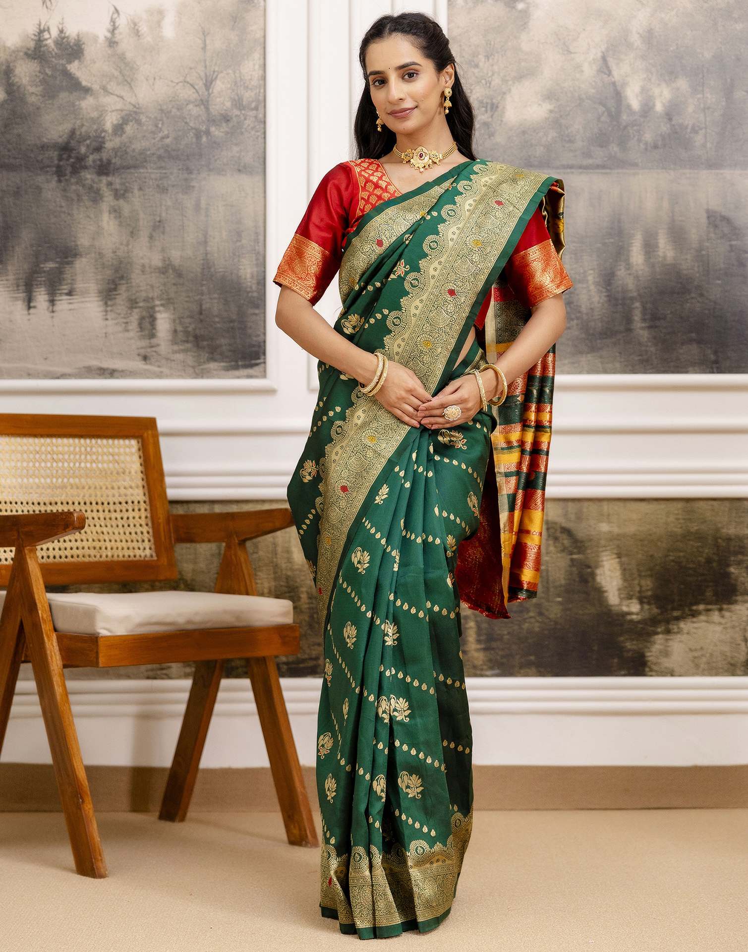 Dark Green Silk Woven Saree