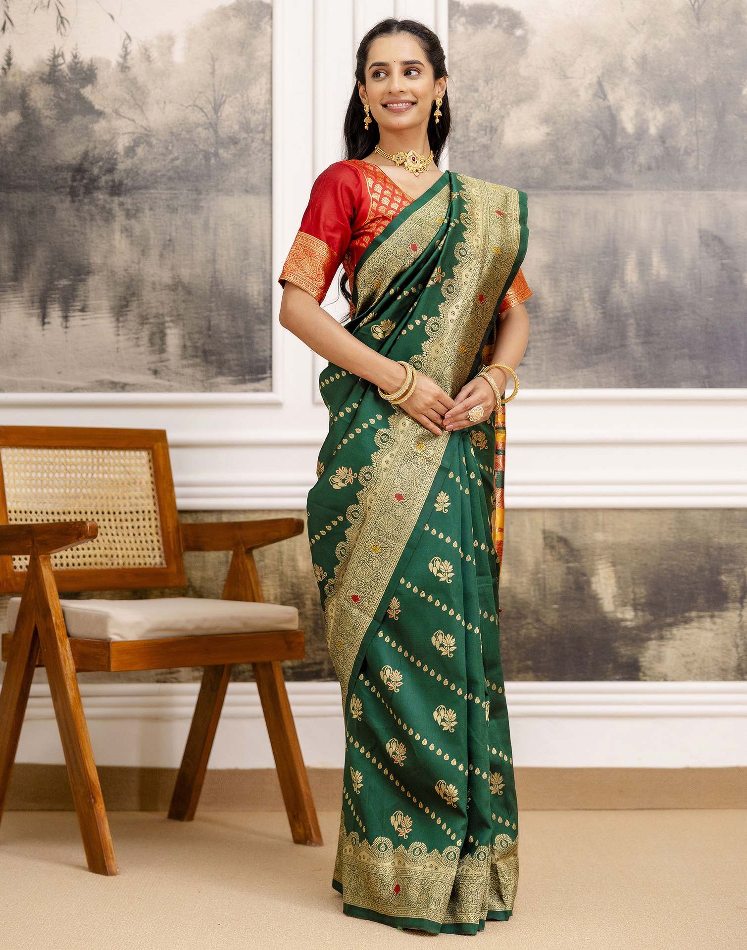 Dark Green Silk Woven Saree