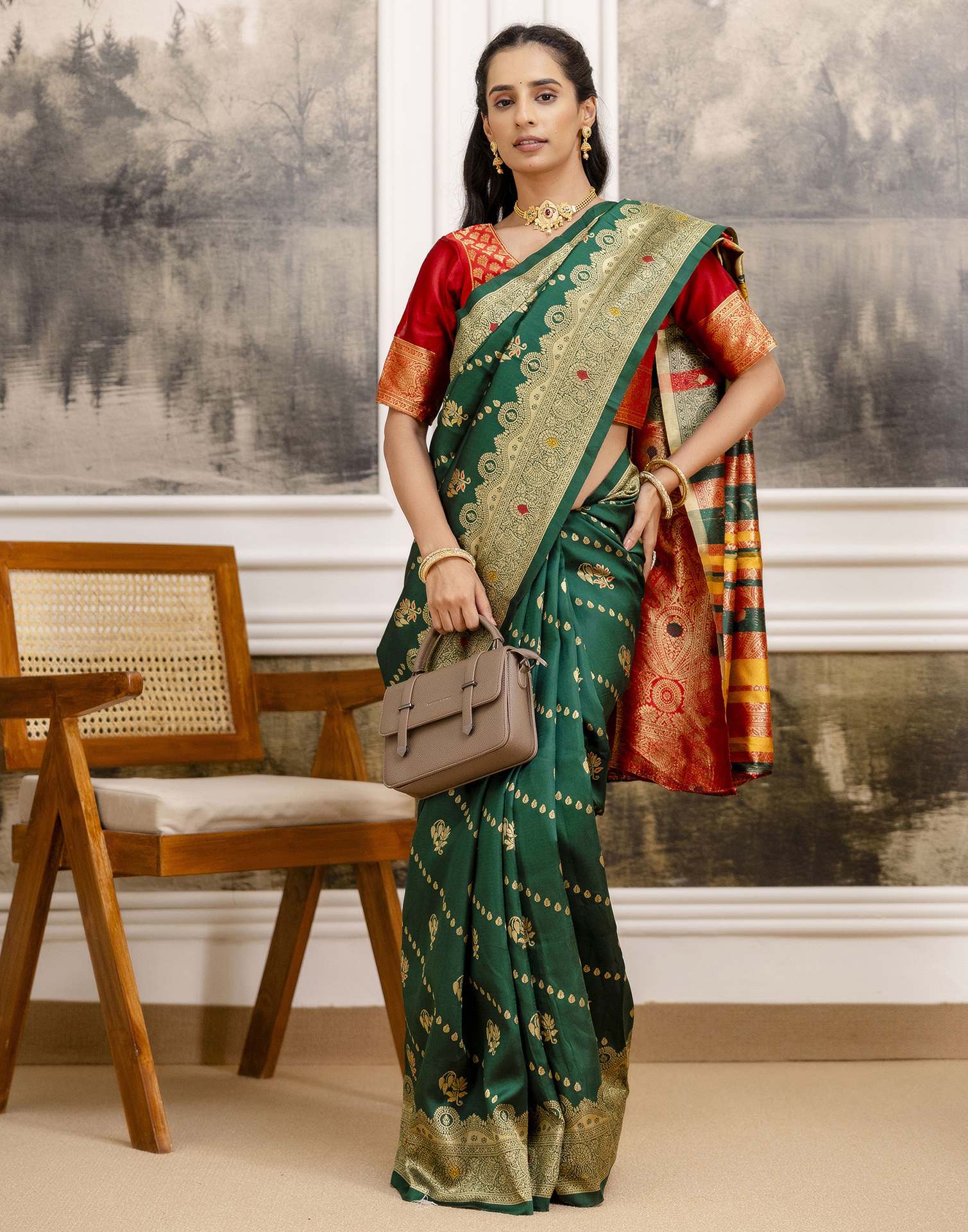 Dark Green Silk Woven Saree