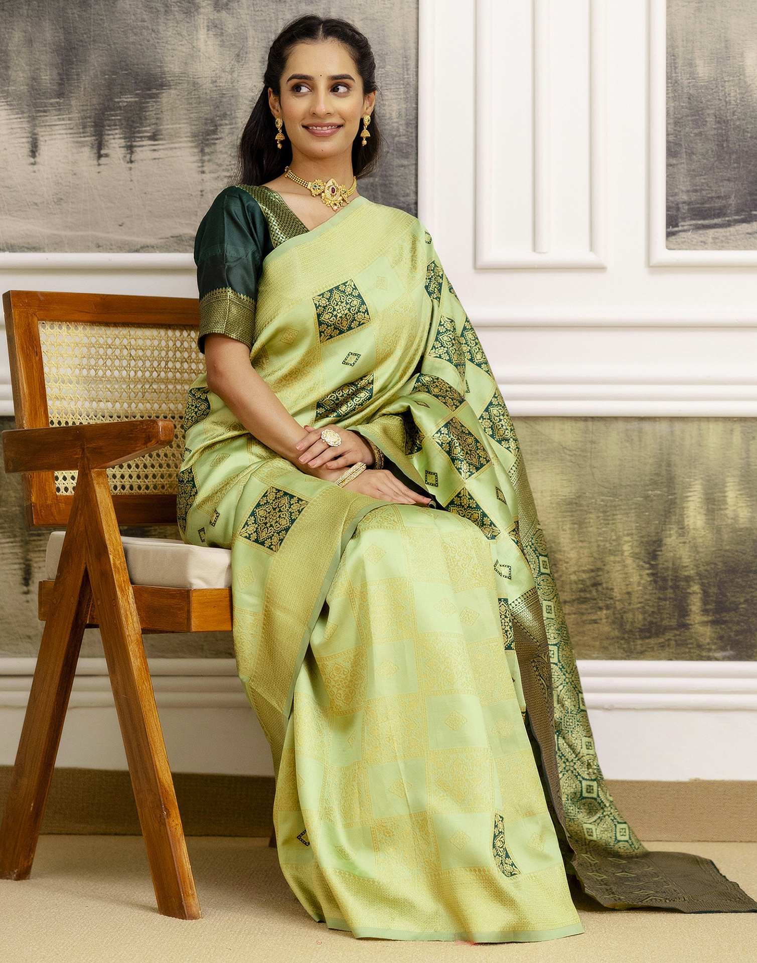 Pista Green Silk Woven Saree