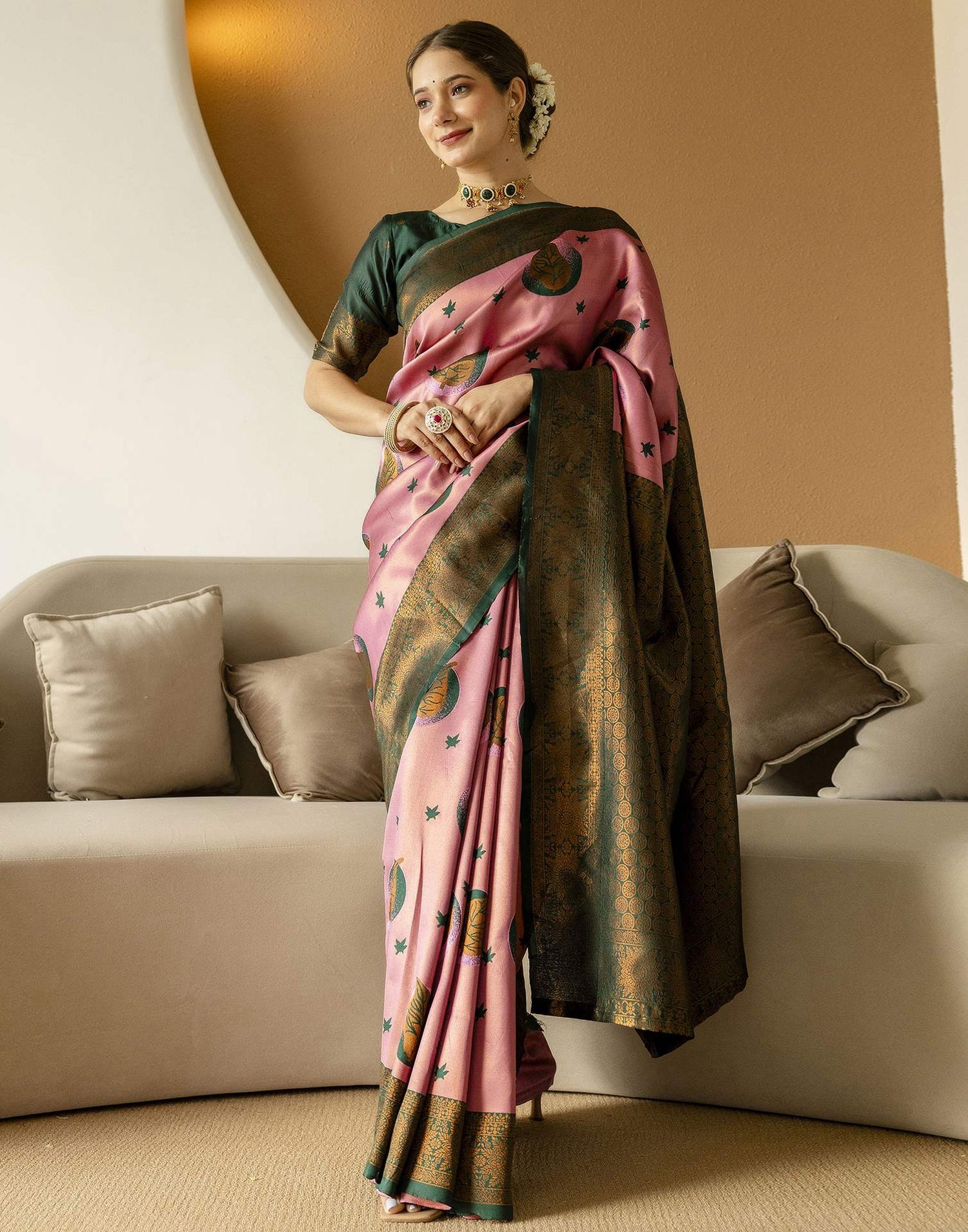 Dusty Pink Silk Woven Saree