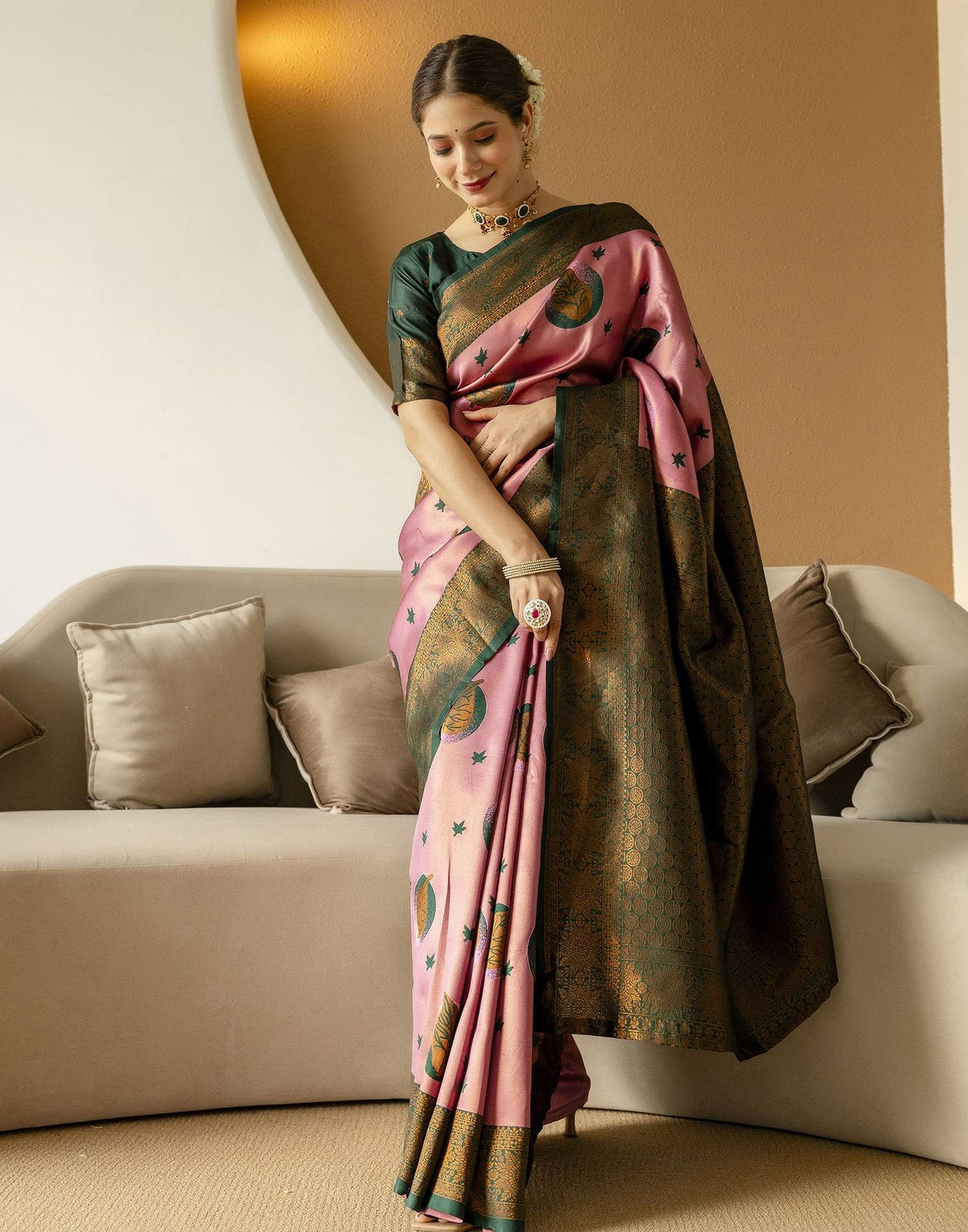 Dusty Pink Silk Woven Saree