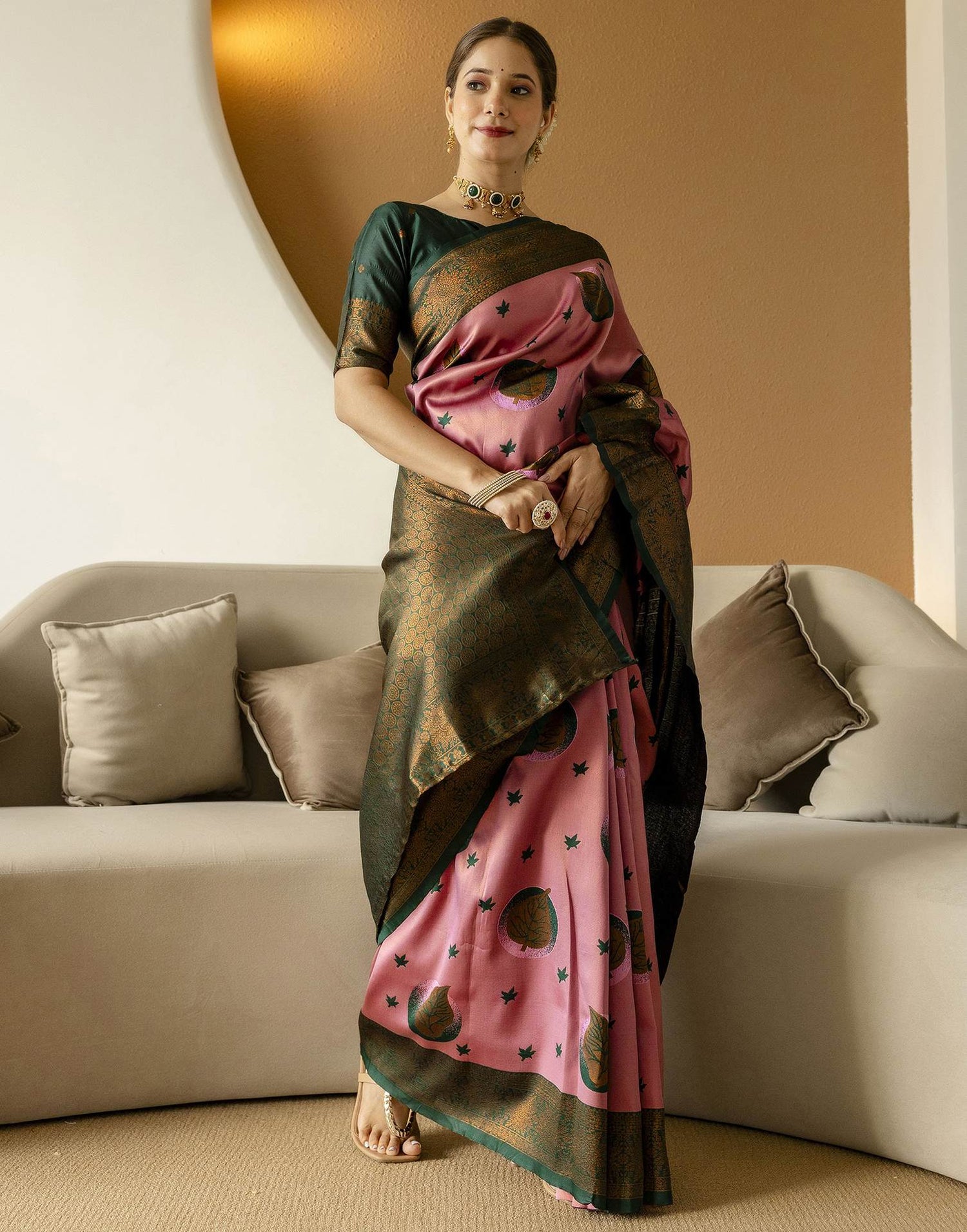 Dusty Pink Silk Woven Saree