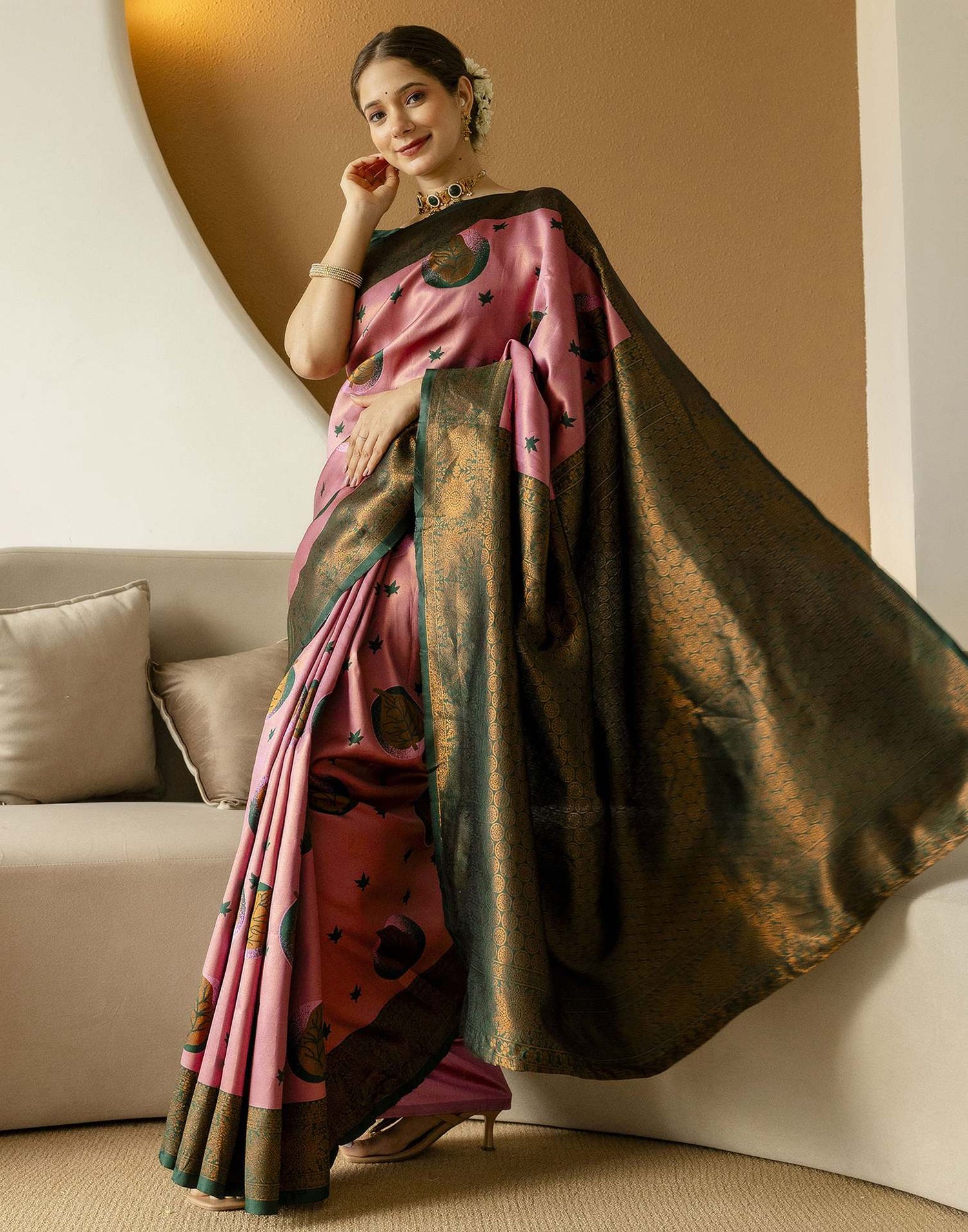 Dusty Pink Silk Woven Saree