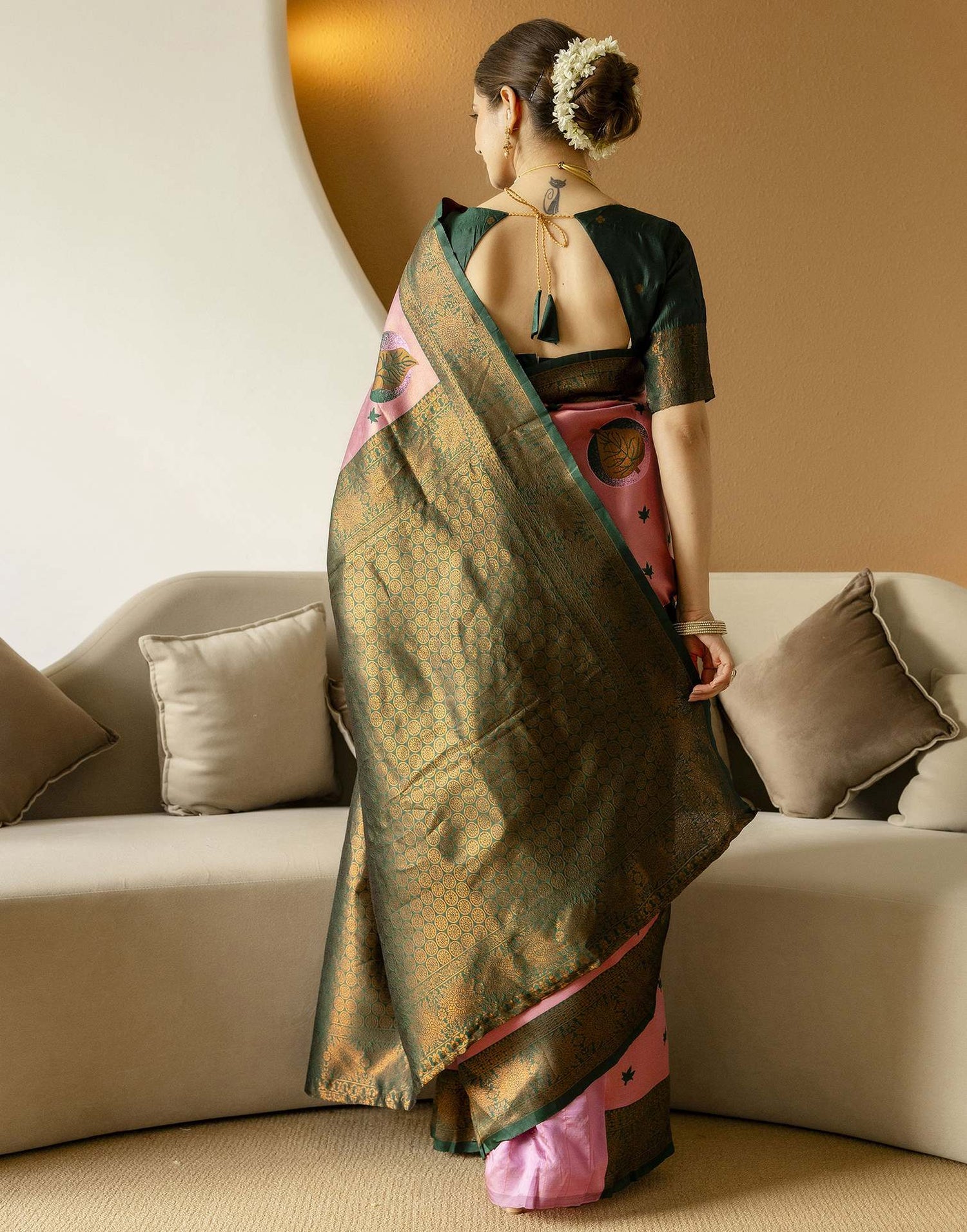 Dusty Pink Silk Woven Saree