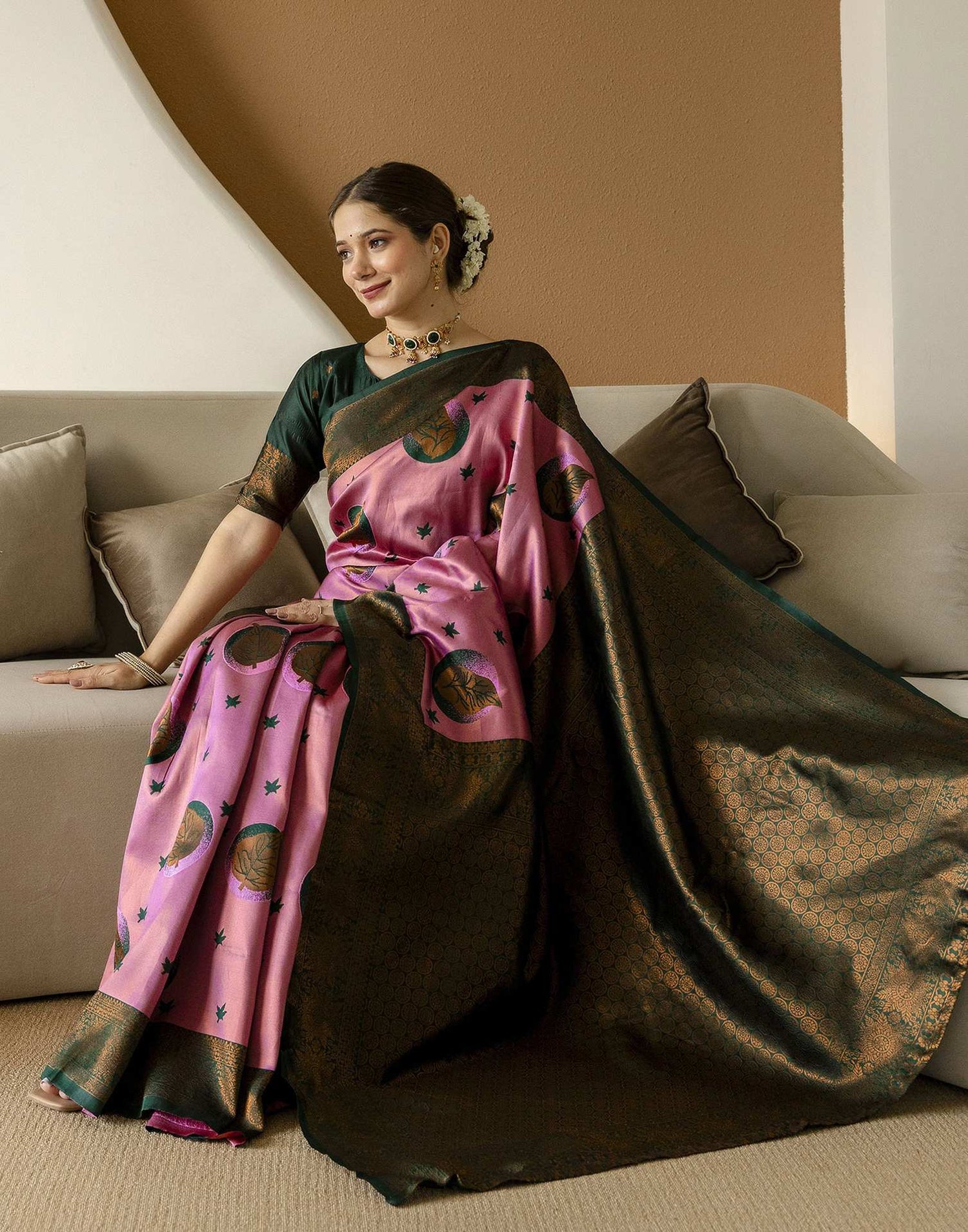 Dusty Pink Silk Woven Saree