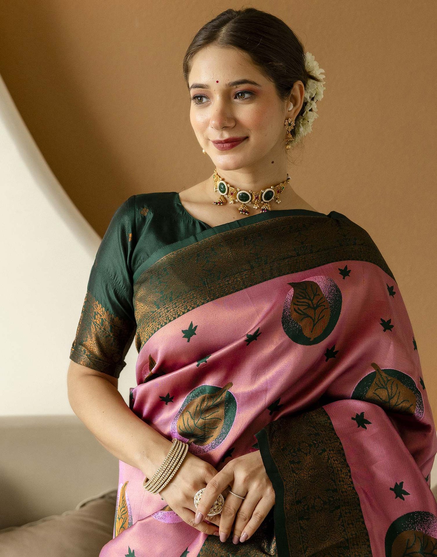 Dusty Pink Silk Woven Saree