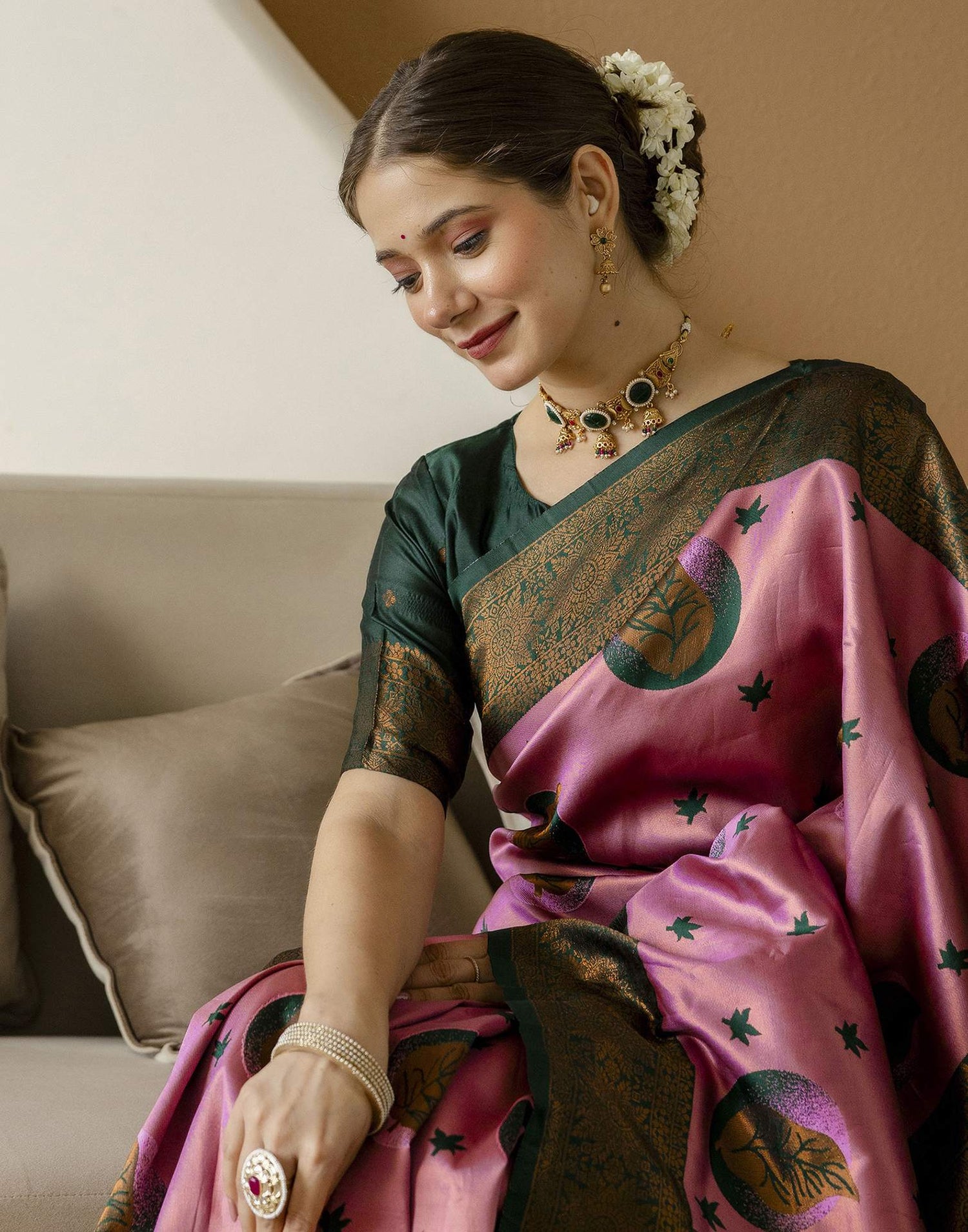 Dusty Pink Silk Woven Saree