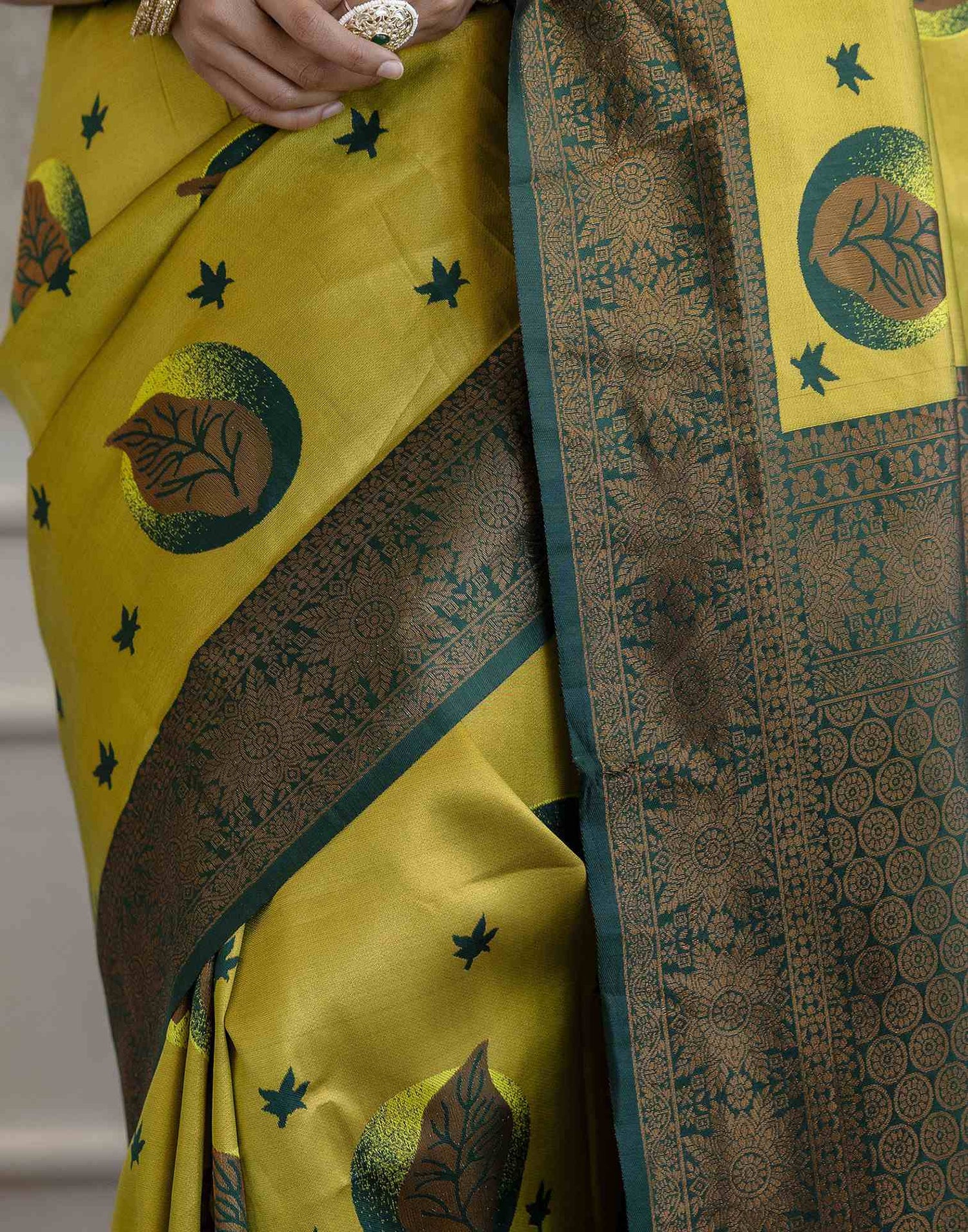 Lime Green Silk Woven Saree