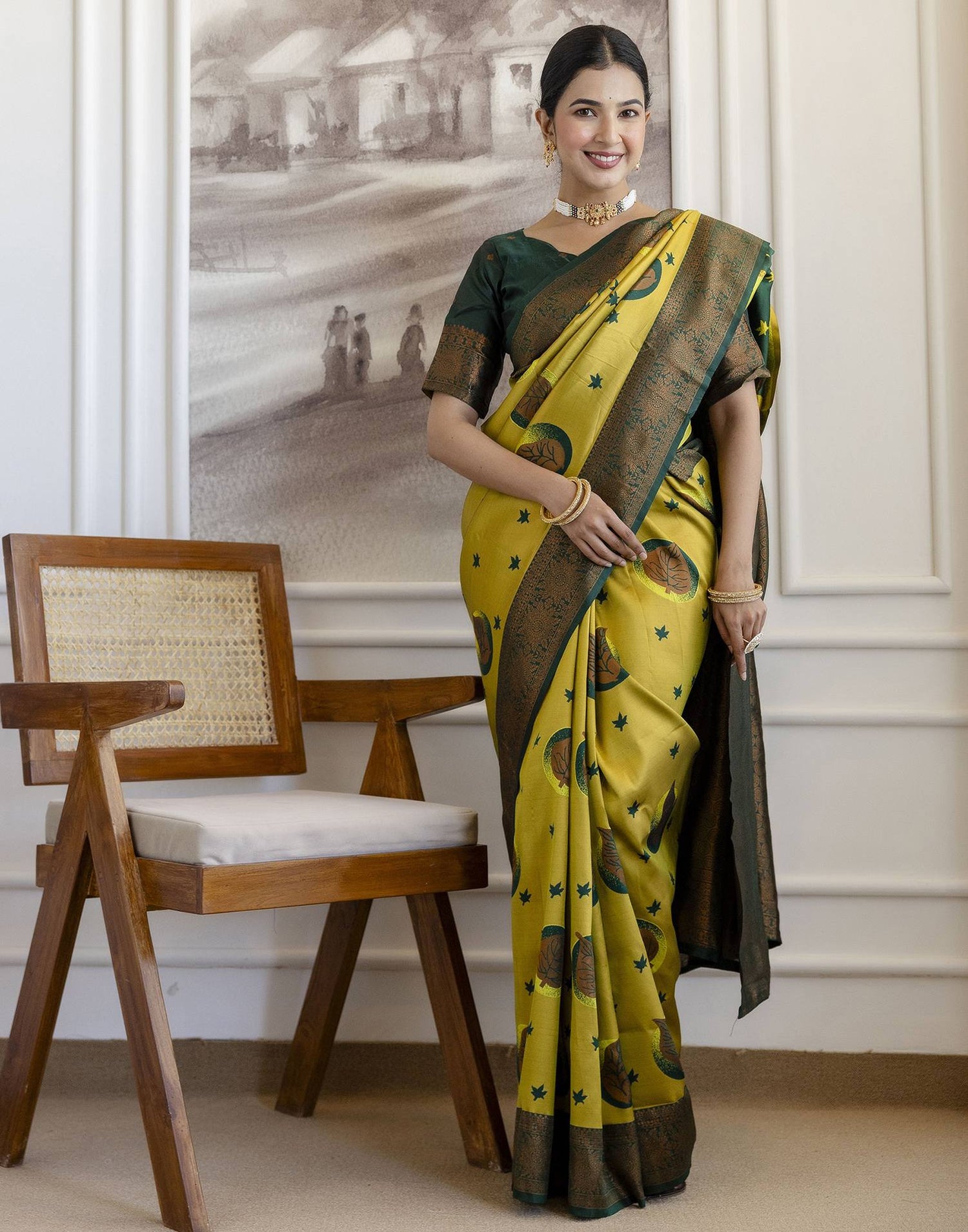 Lime Green Silk Woven Saree