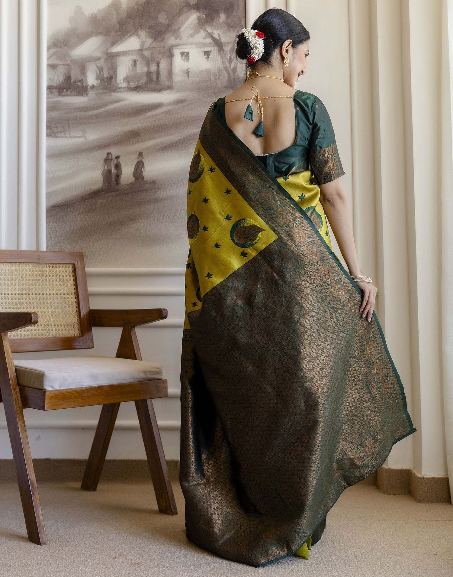 Lime Green Silk Woven Saree