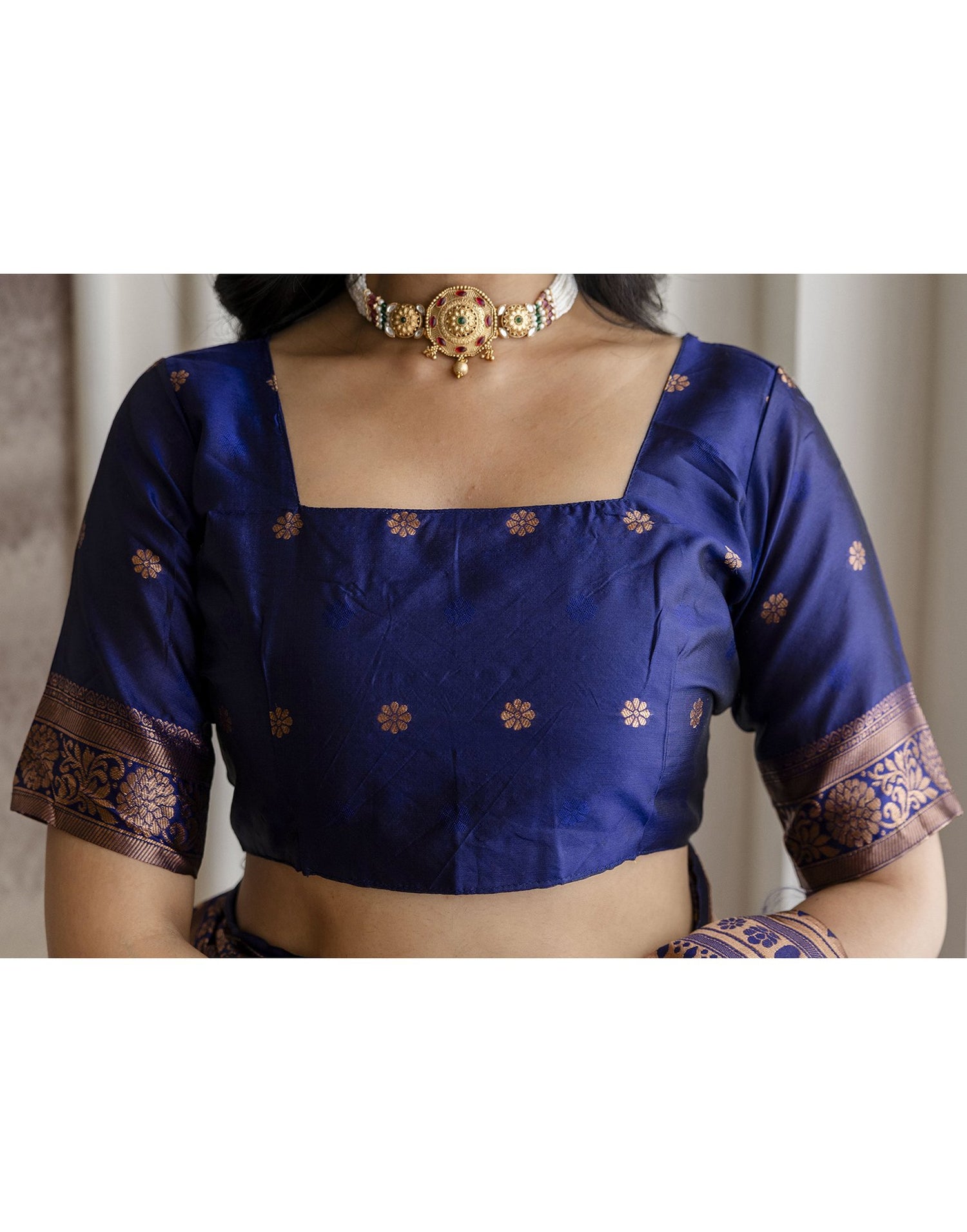 Navy Blue Silk Woven Saree