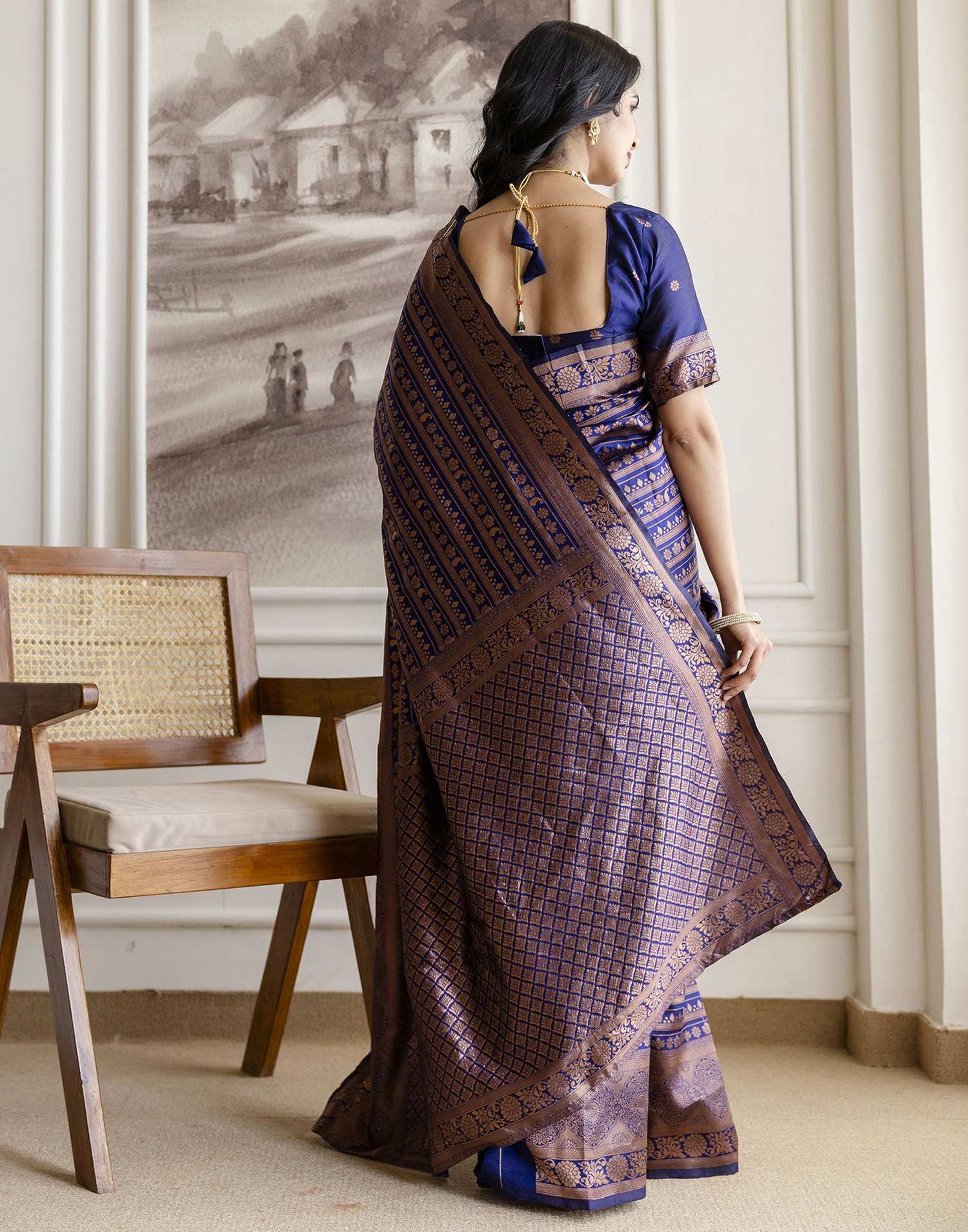 Navy Blue Silk Woven Saree