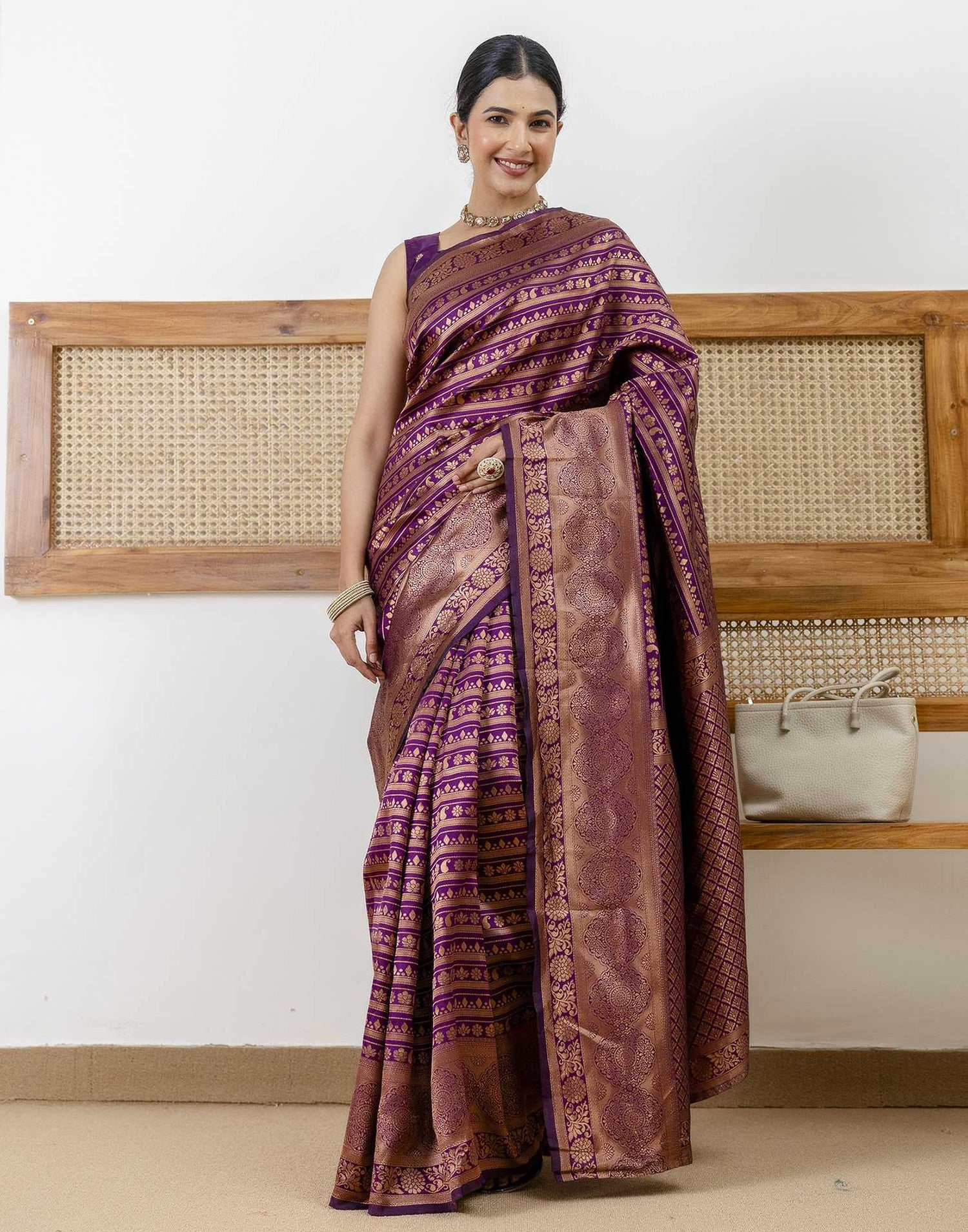 Dark Purple Silk Woven Saree