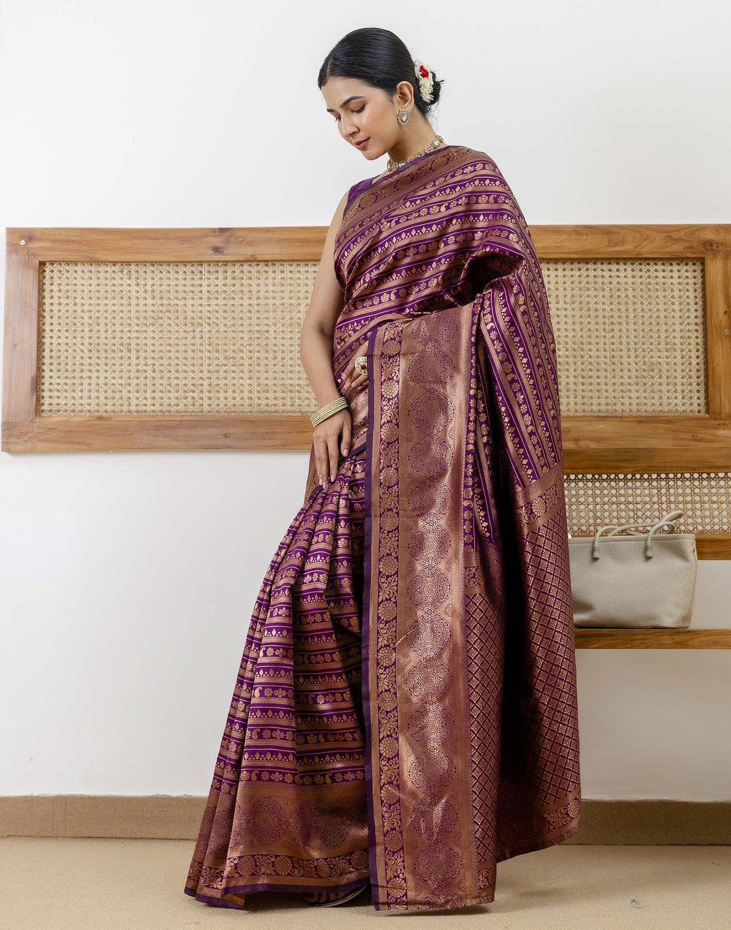 Dark Purple Silk Woven Saree