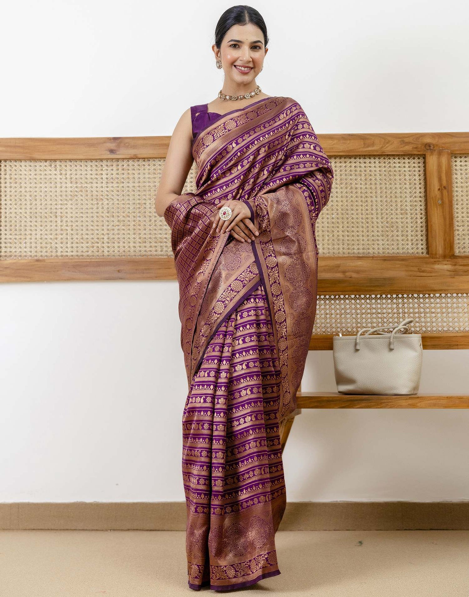 Dark Purple Silk Woven Saree