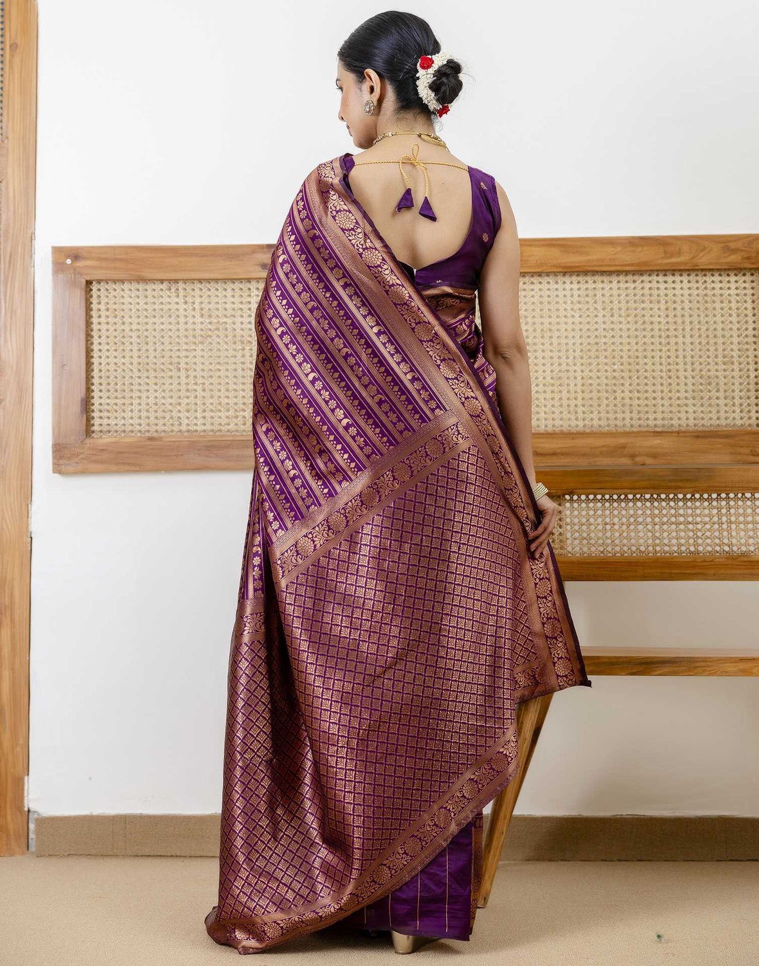 Dark Purple Silk Woven Saree