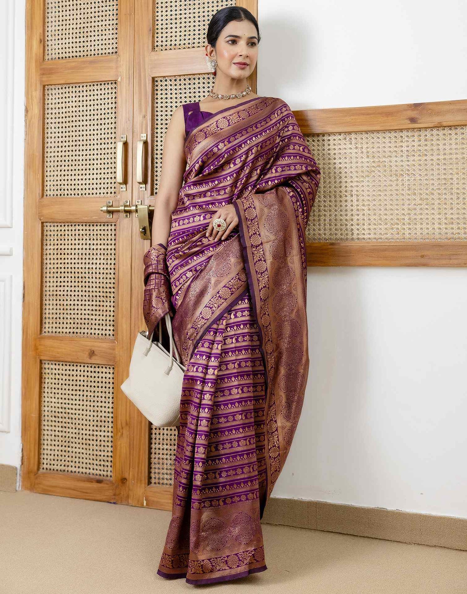 Dark Purple Silk Woven Saree
