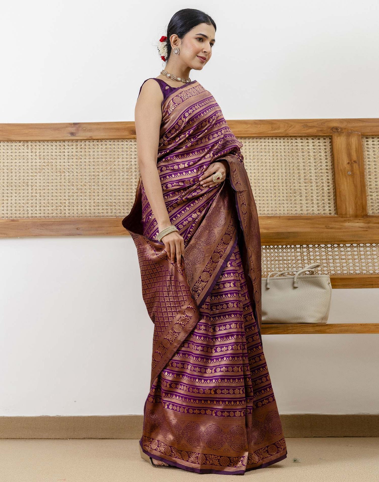 Dark Purple Silk Woven Saree
