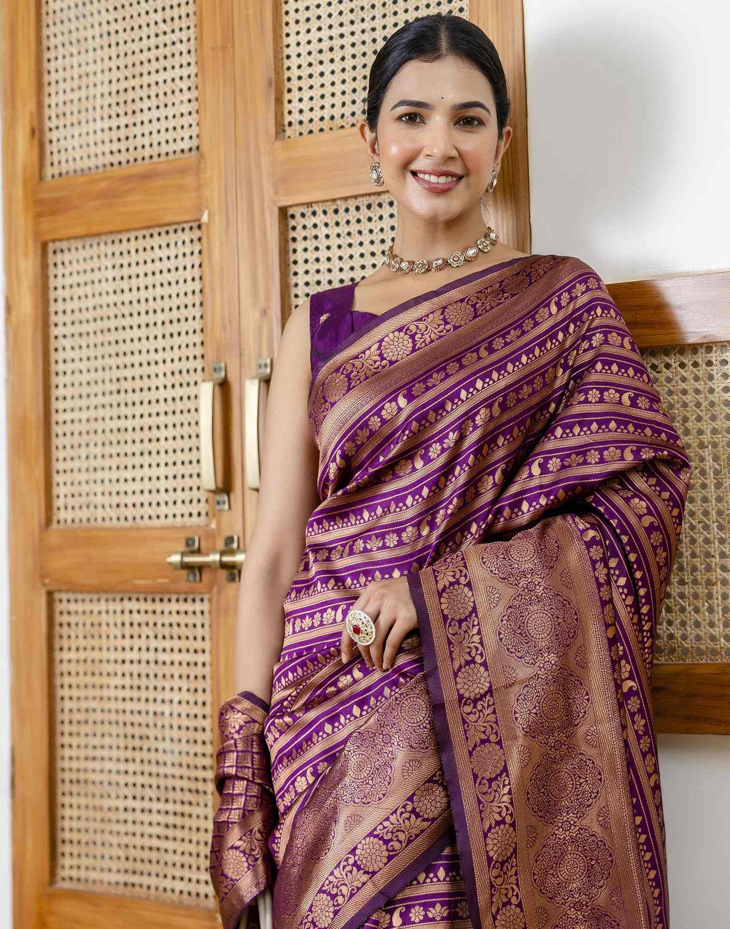 Dark Purple Silk Woven Saree