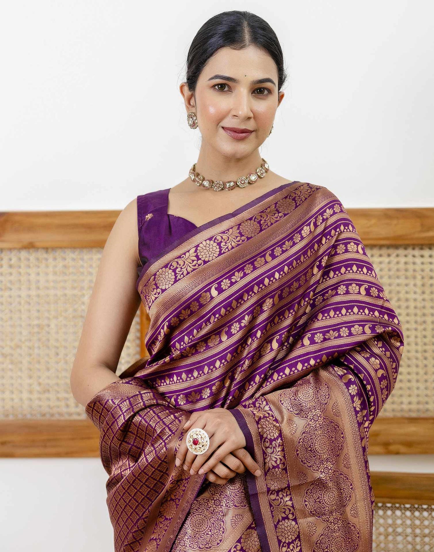 Dark Purple Silk Woven Saree