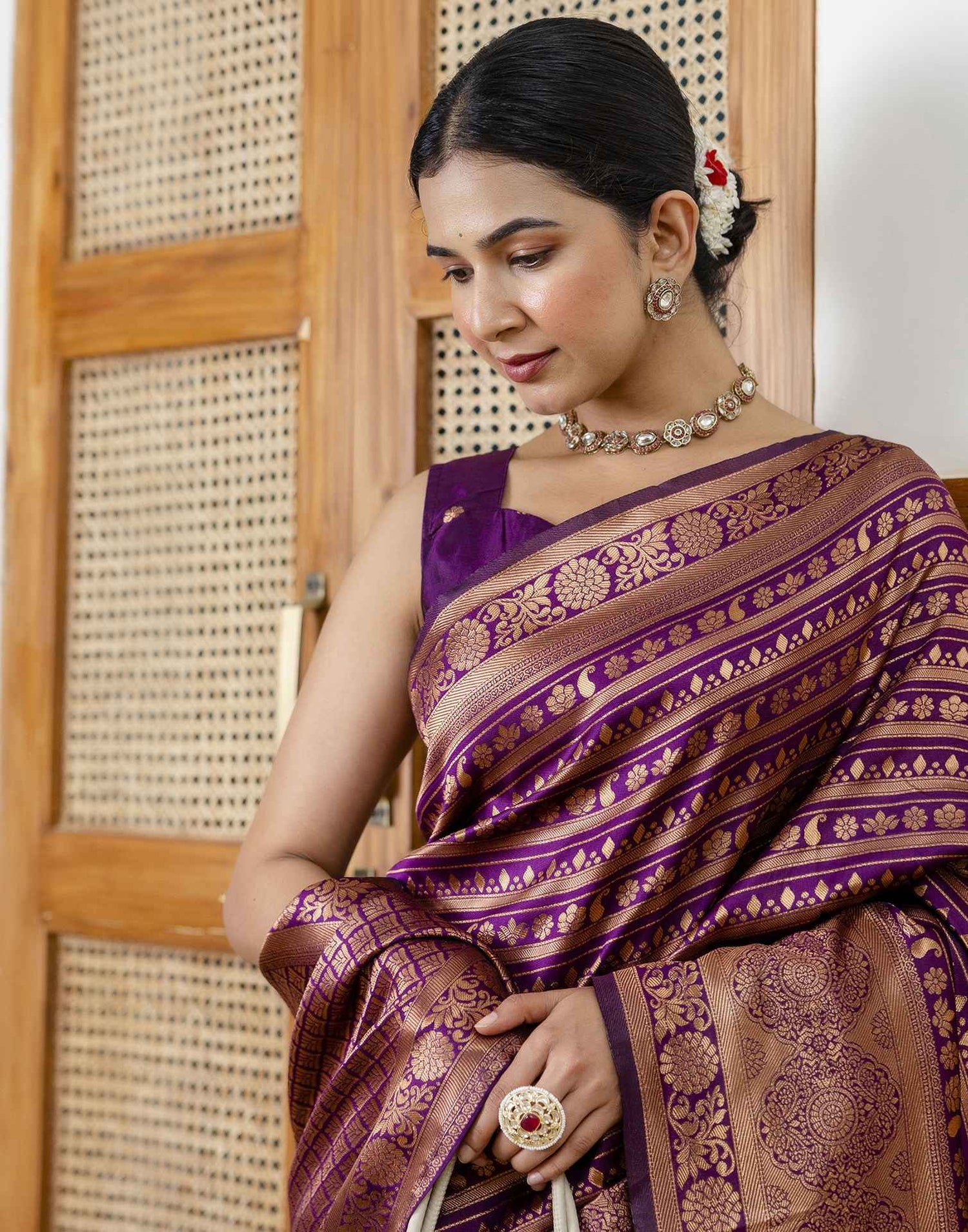 Dark Purple Silk Woven Saree