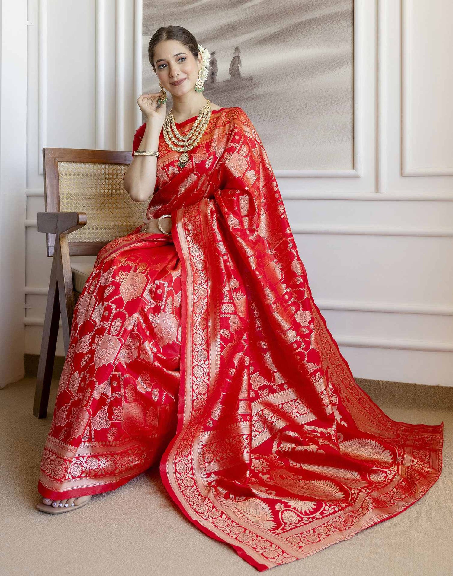 Red Silk Woven Saree