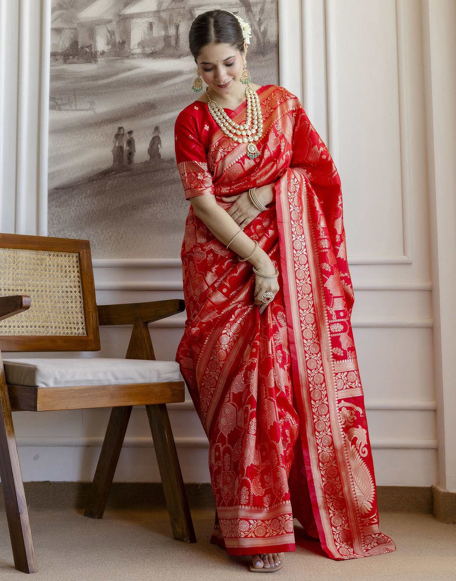 Red Silk Woven Saree