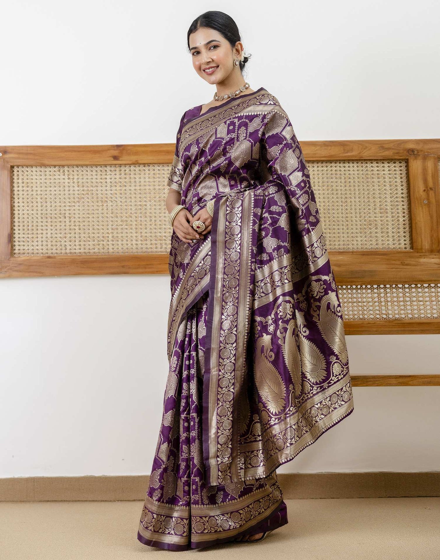 Dark Purple Silk Woven Saree