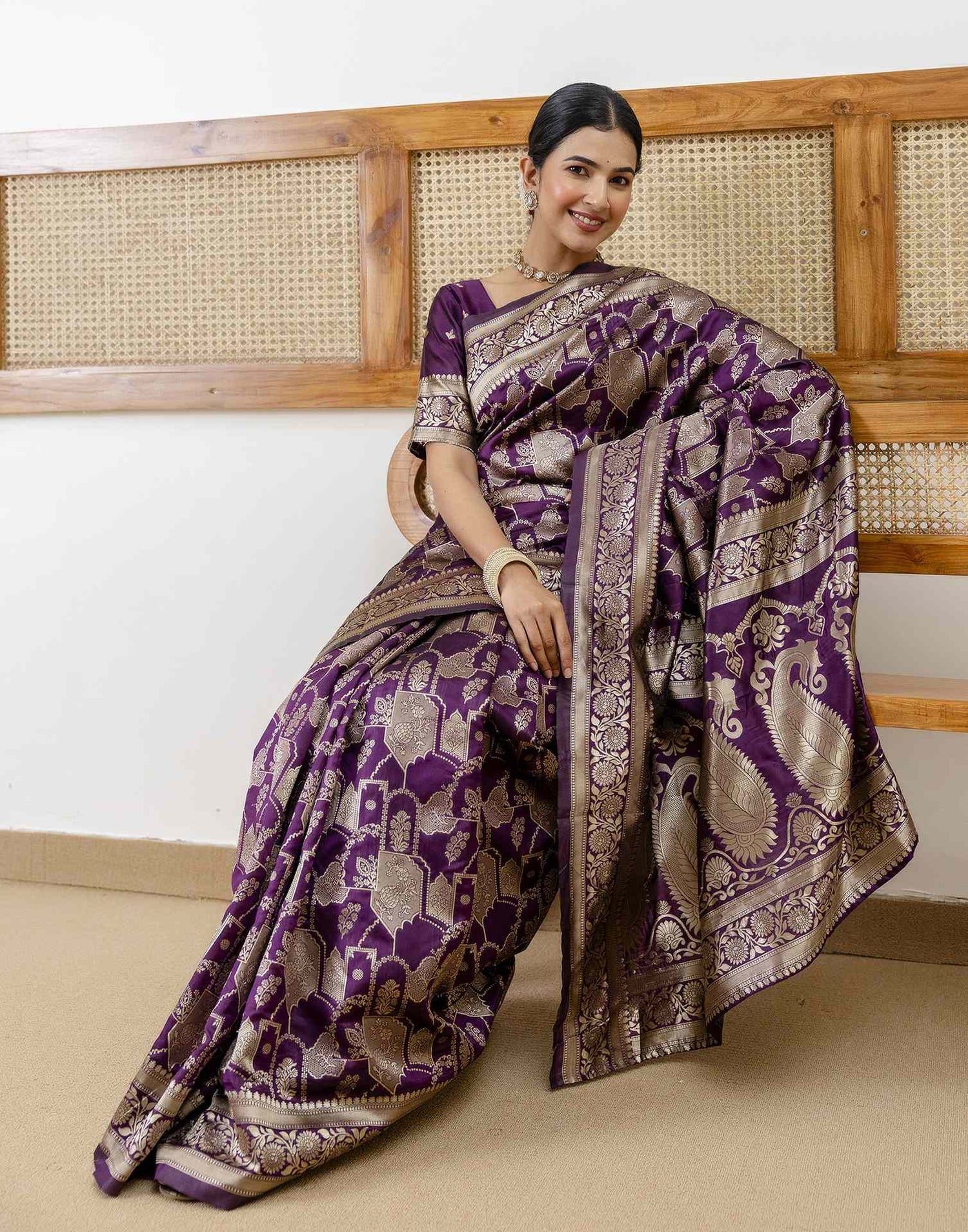 Dark Purple Silk Woven Saree