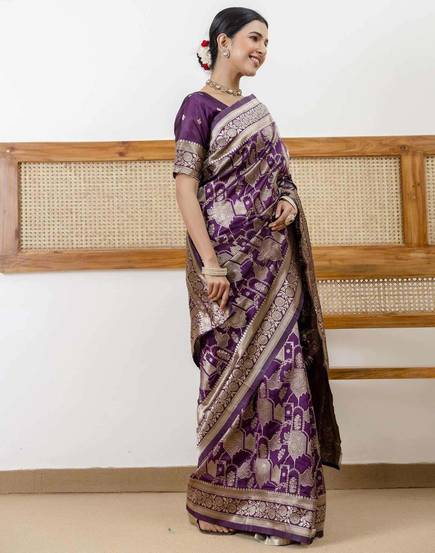 Dark Purple Silk Woven Saree