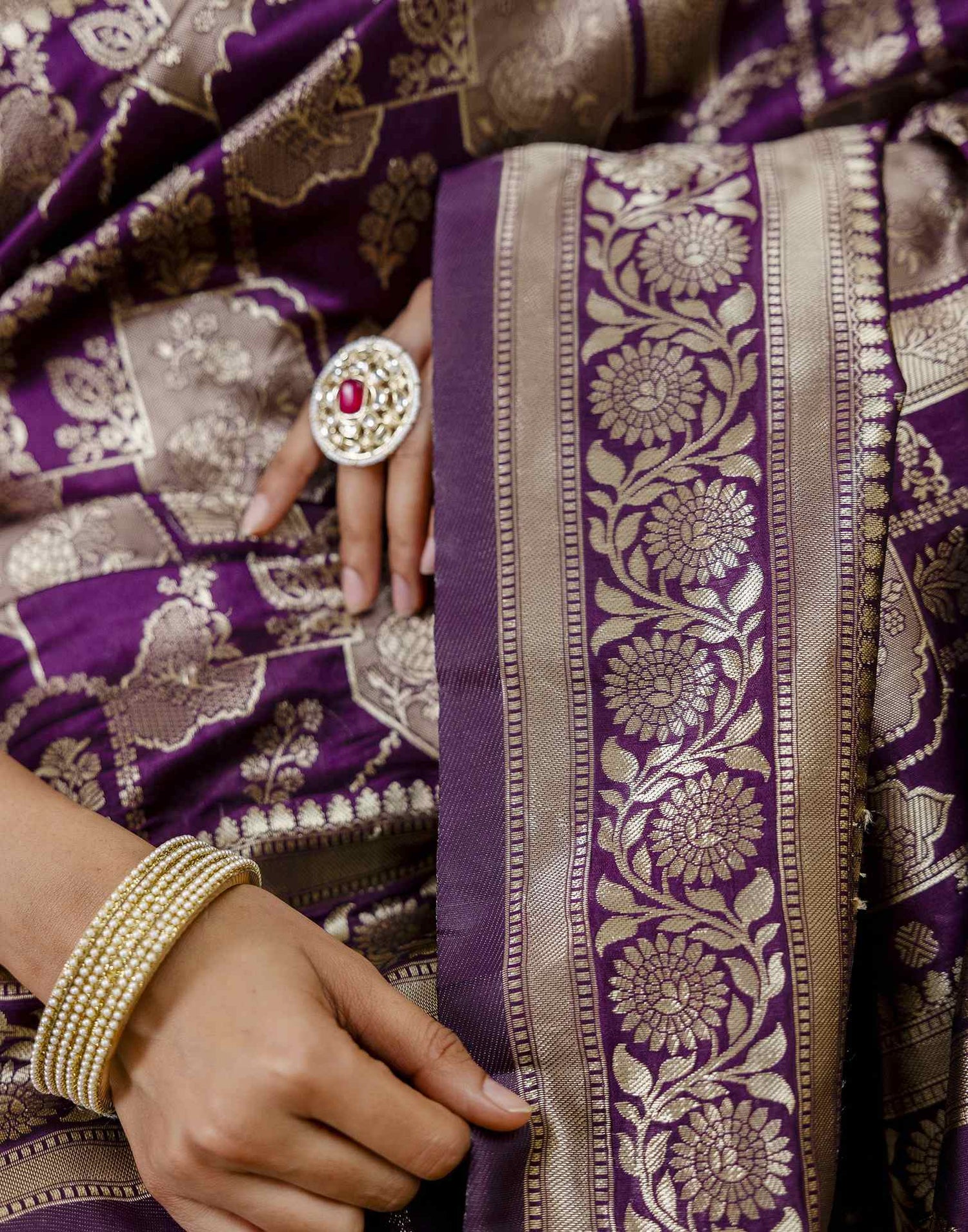 Dark Purple Silk Woven Saree