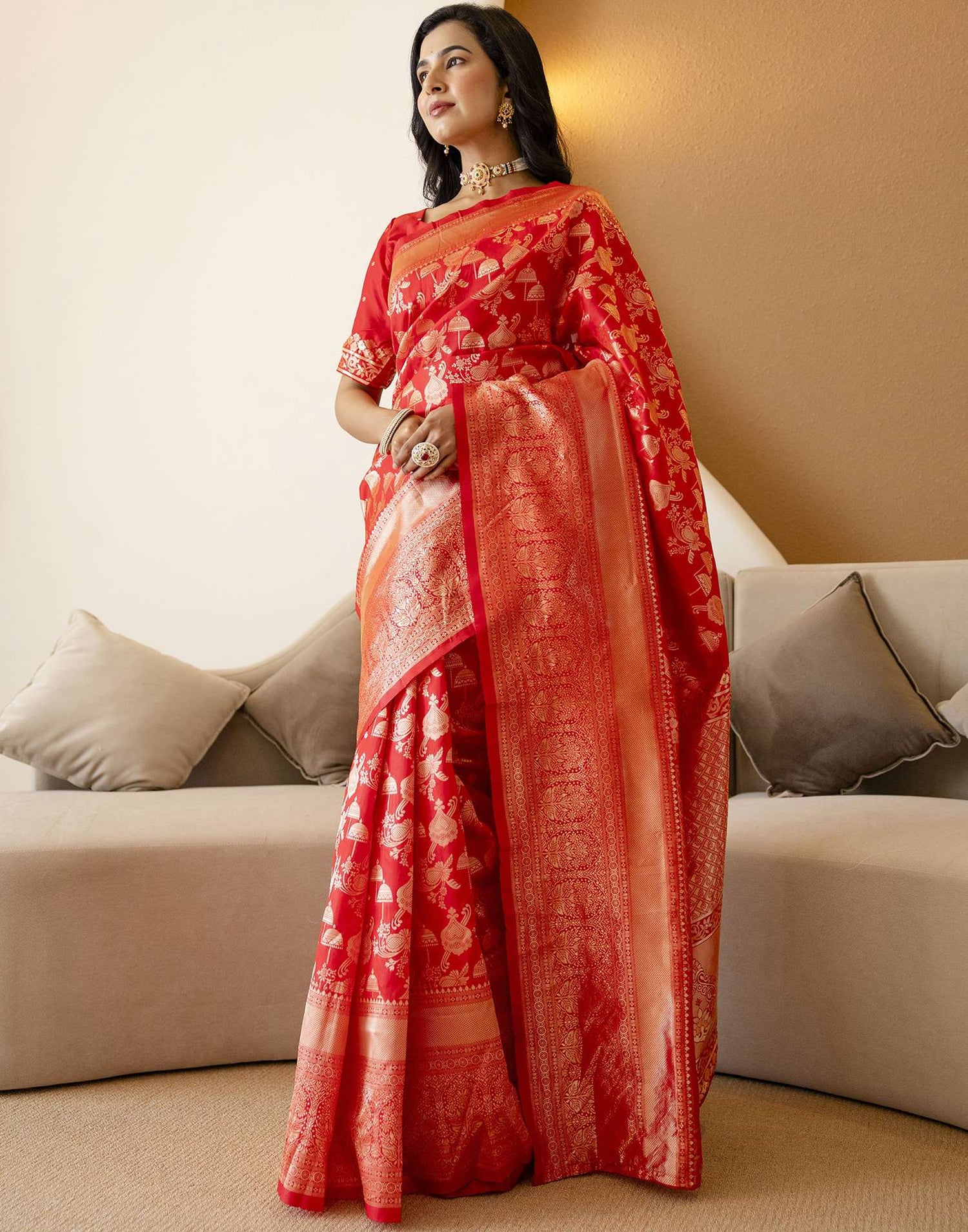 Red Silk Woven Saree