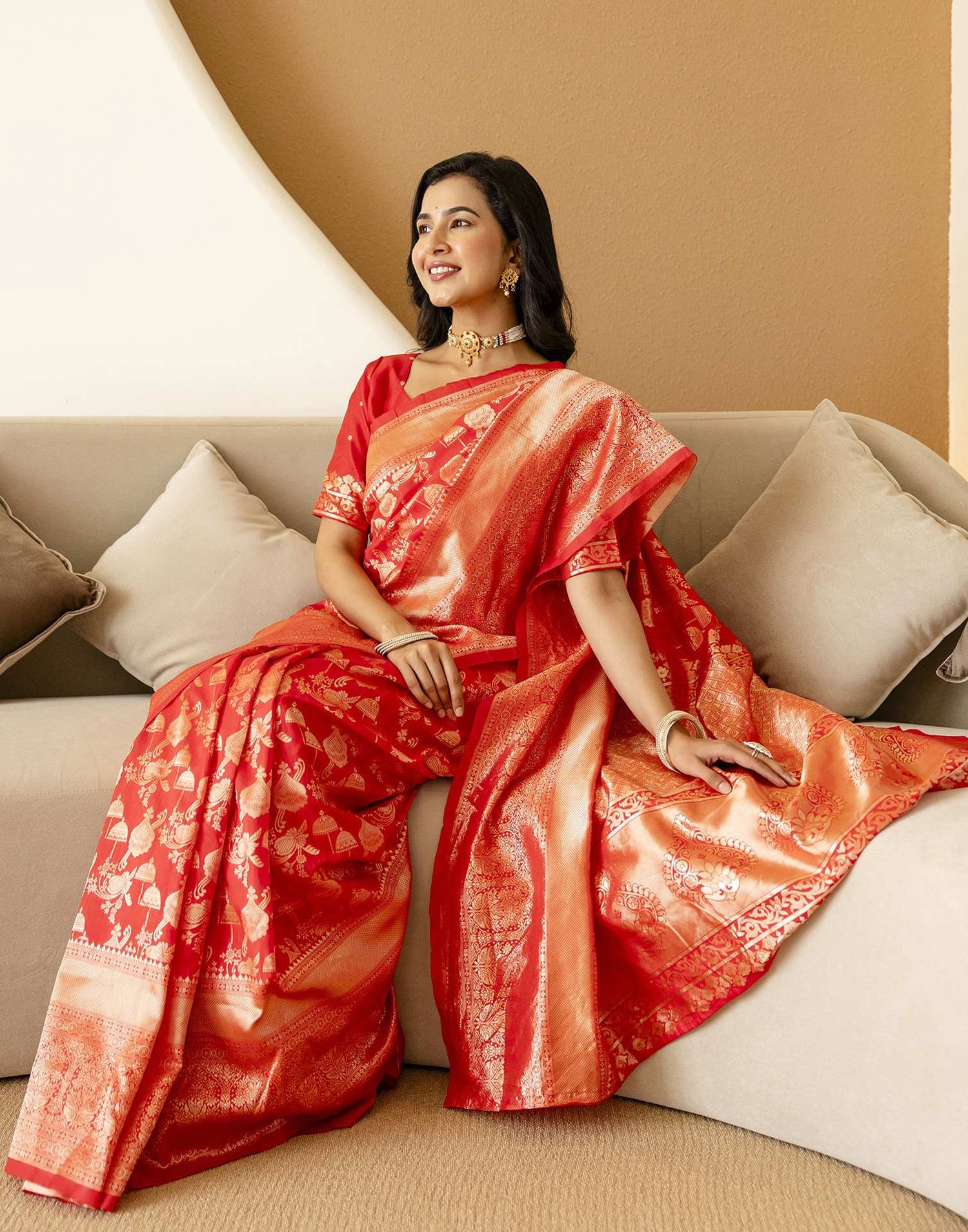Red Silk Woven Saree