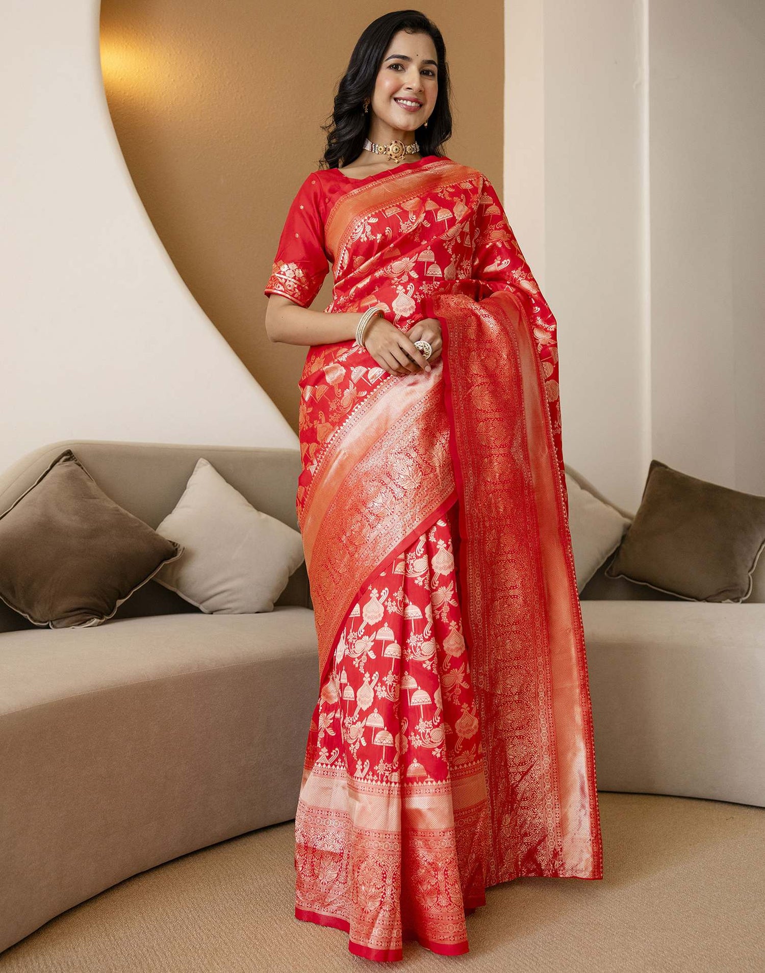 Red Silk Woven Saree