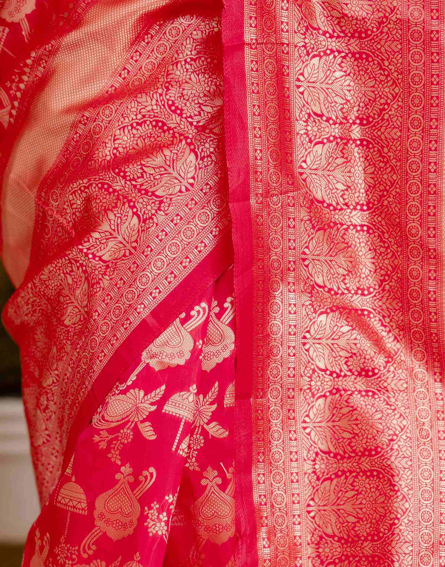 Bright Pink Silk Woven Saree