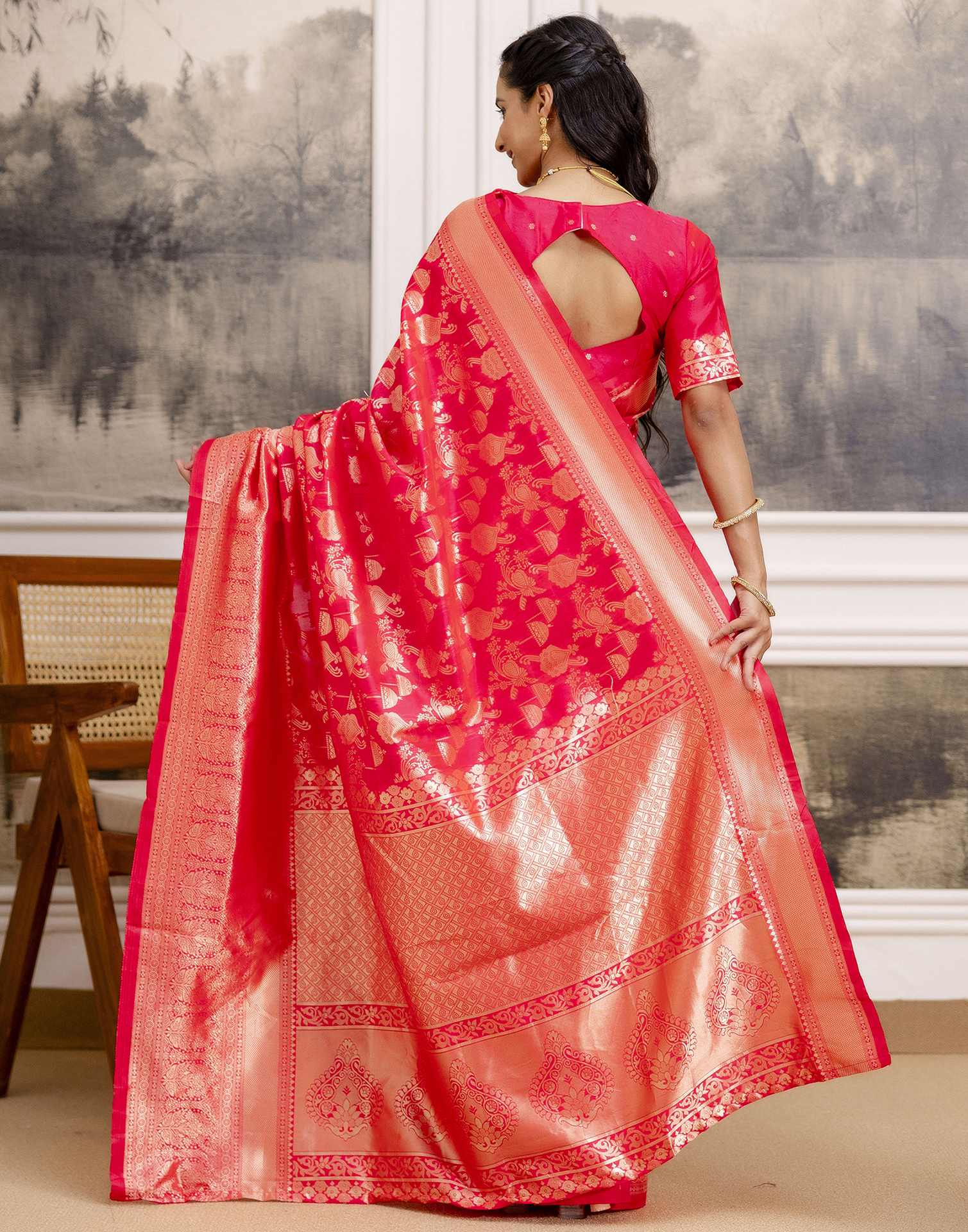Bright Pink Silk Woven Saree