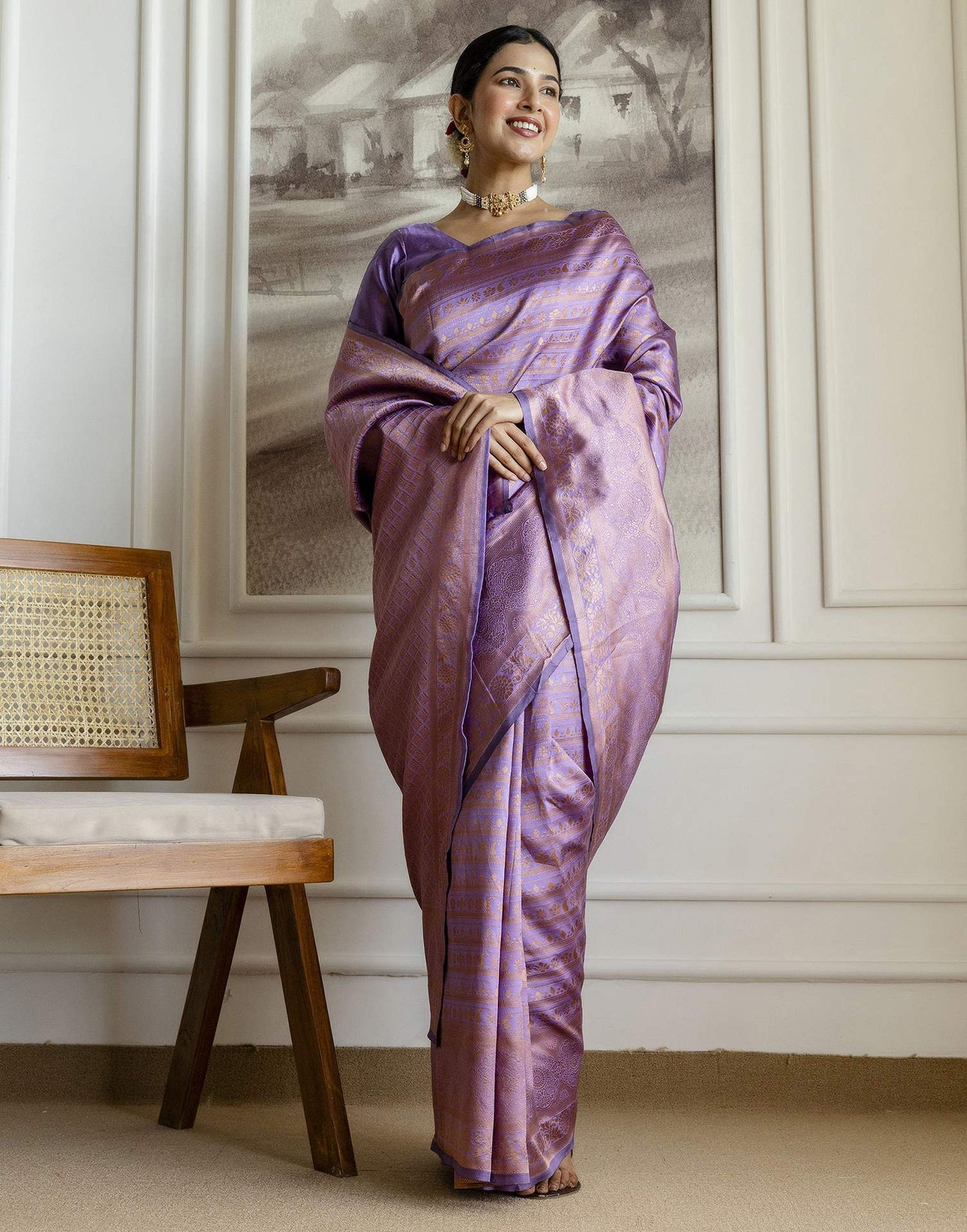 Dark Lavender Silk Woven Saree