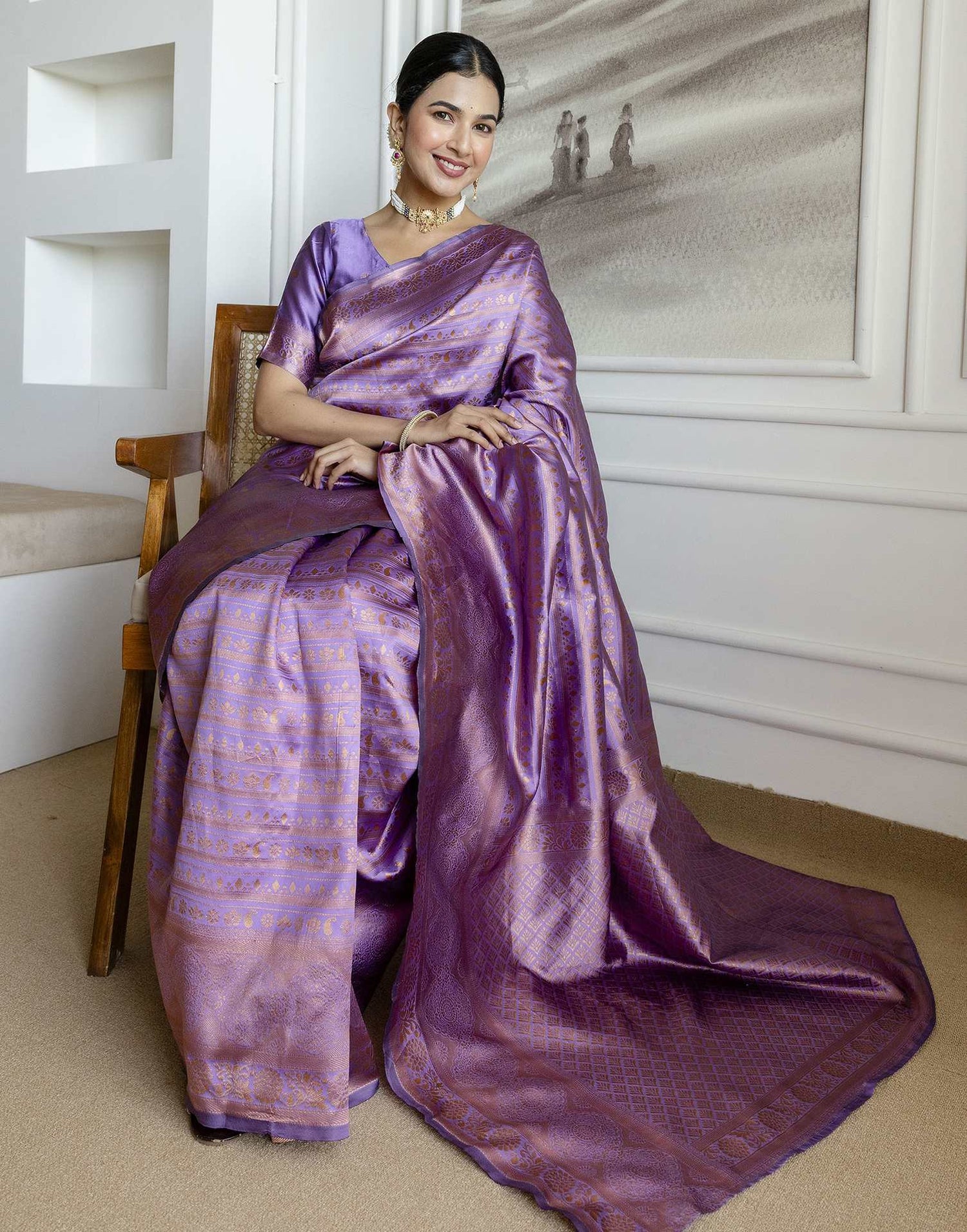 Dark Lavender Silk Woven Saree