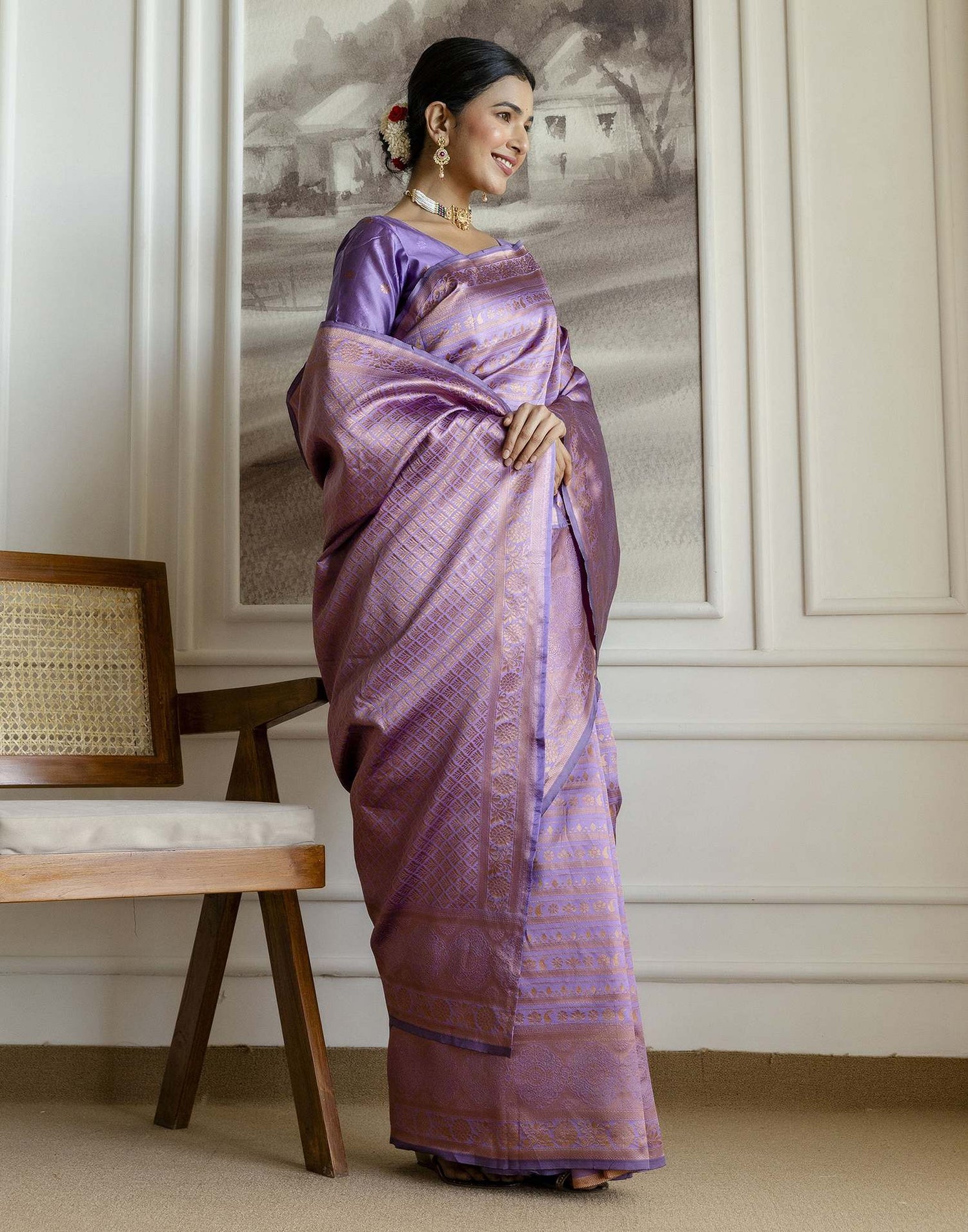 Dark Lavender Silk Woven Saree