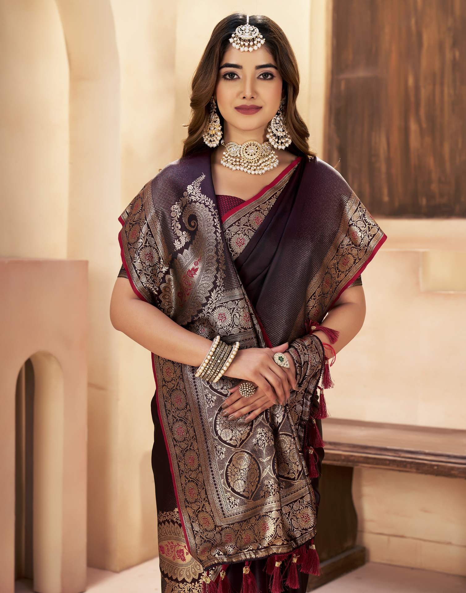 Maroon Silk Woven Saree