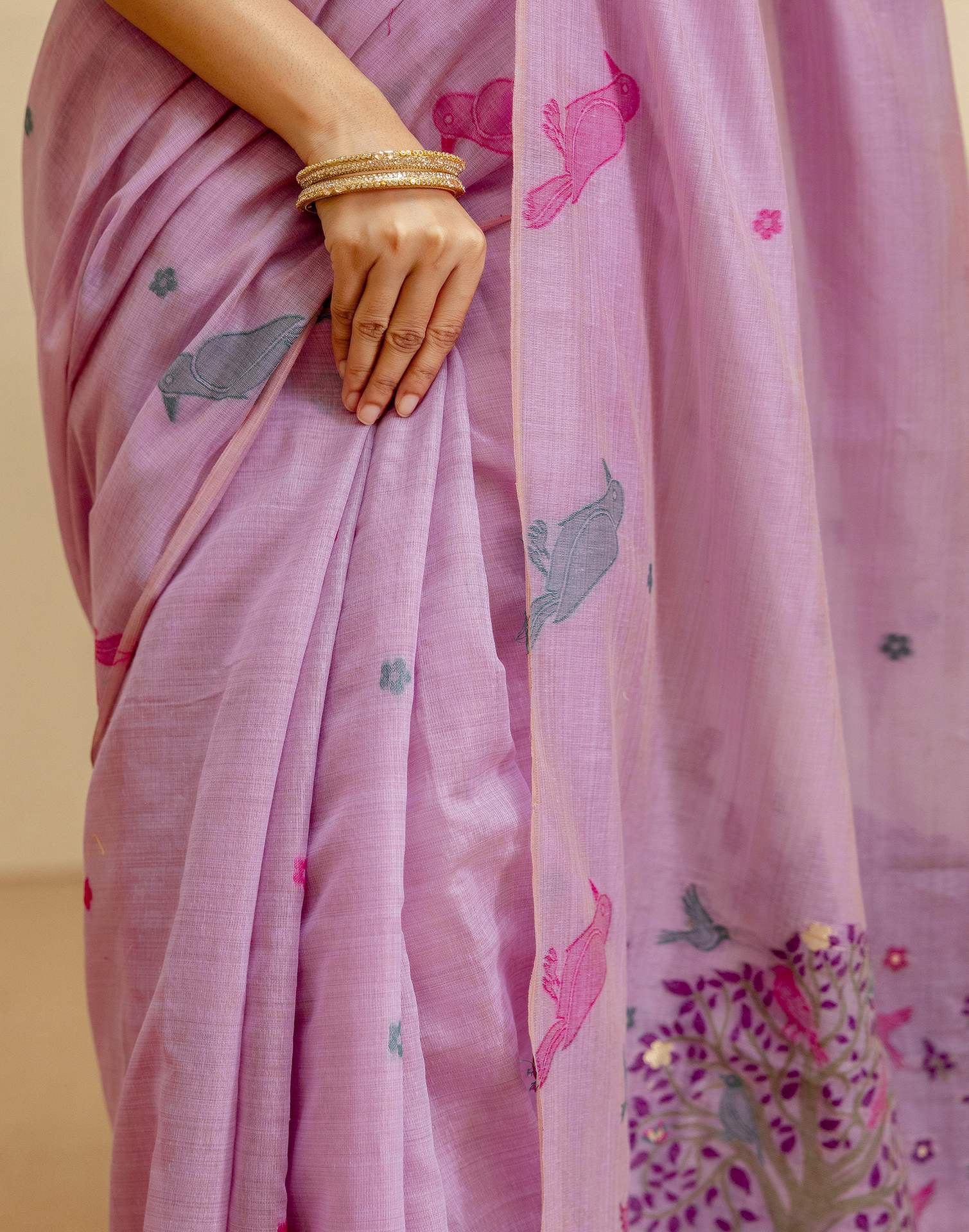 Dusty Purple Cotton Woven Saree