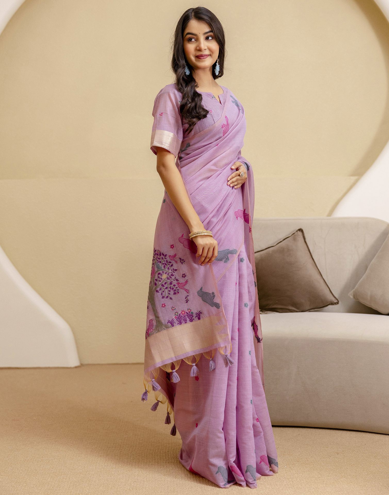 Dusty Purple Cotton Woven Saree