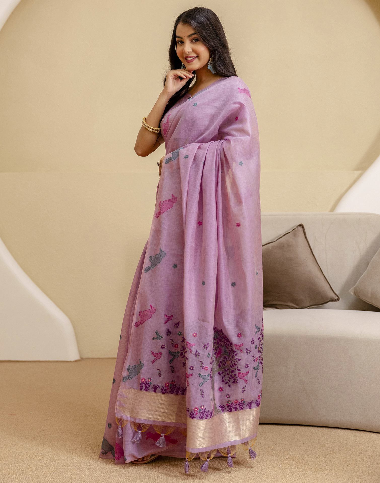Dusty Purple Cotton Woven Saree