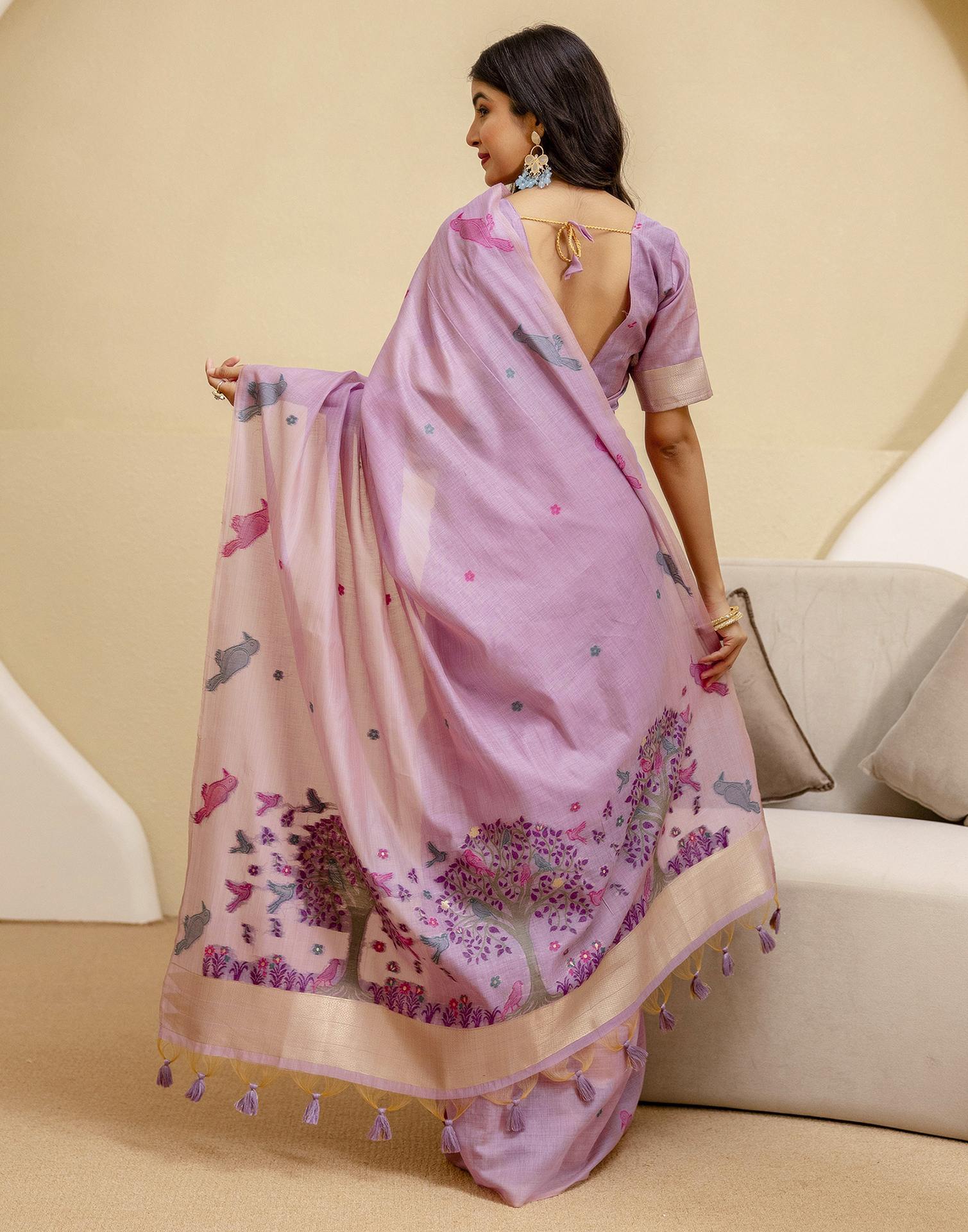 Dusty Purple Cotton Woven Saree