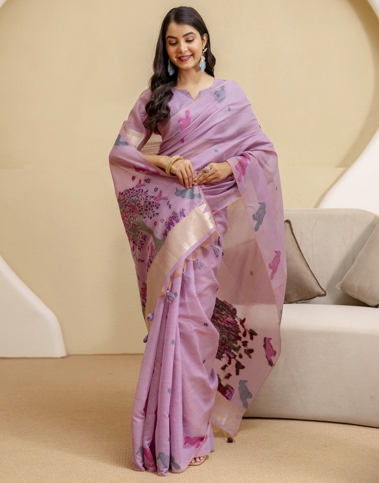 Dusty Purple Cotton Woven Saree