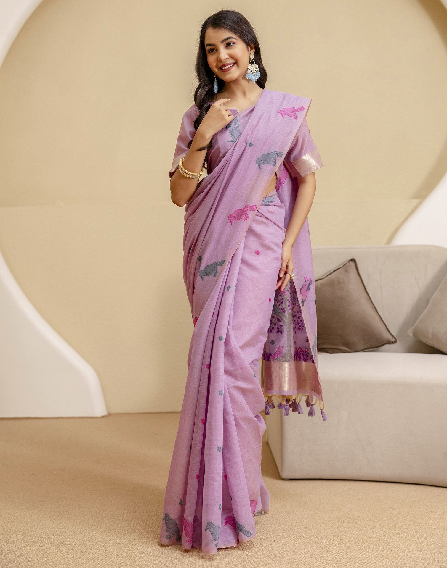 Dusty Purple Cotton Woven Saree