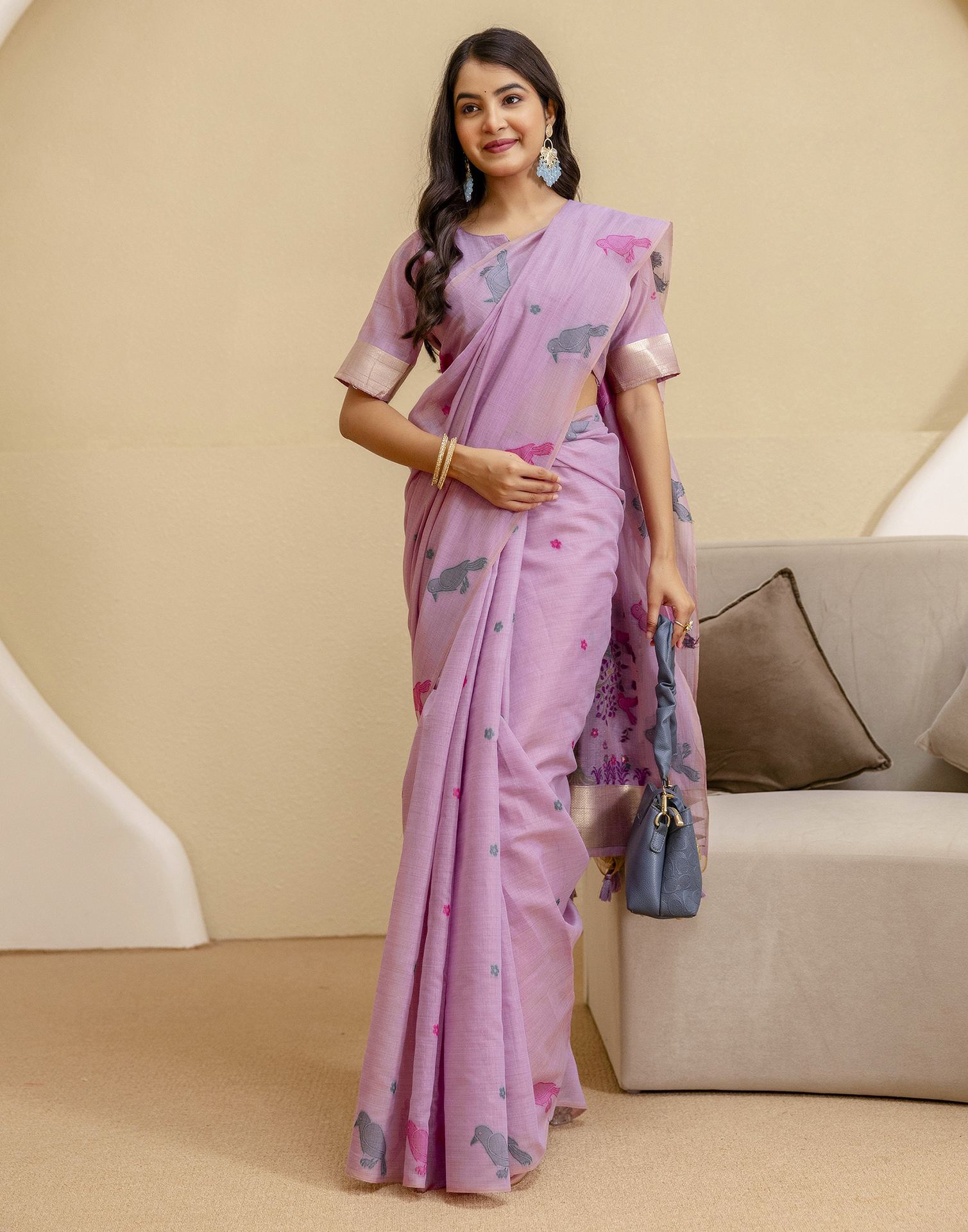 Dusty Purple Cotton Woven Saree