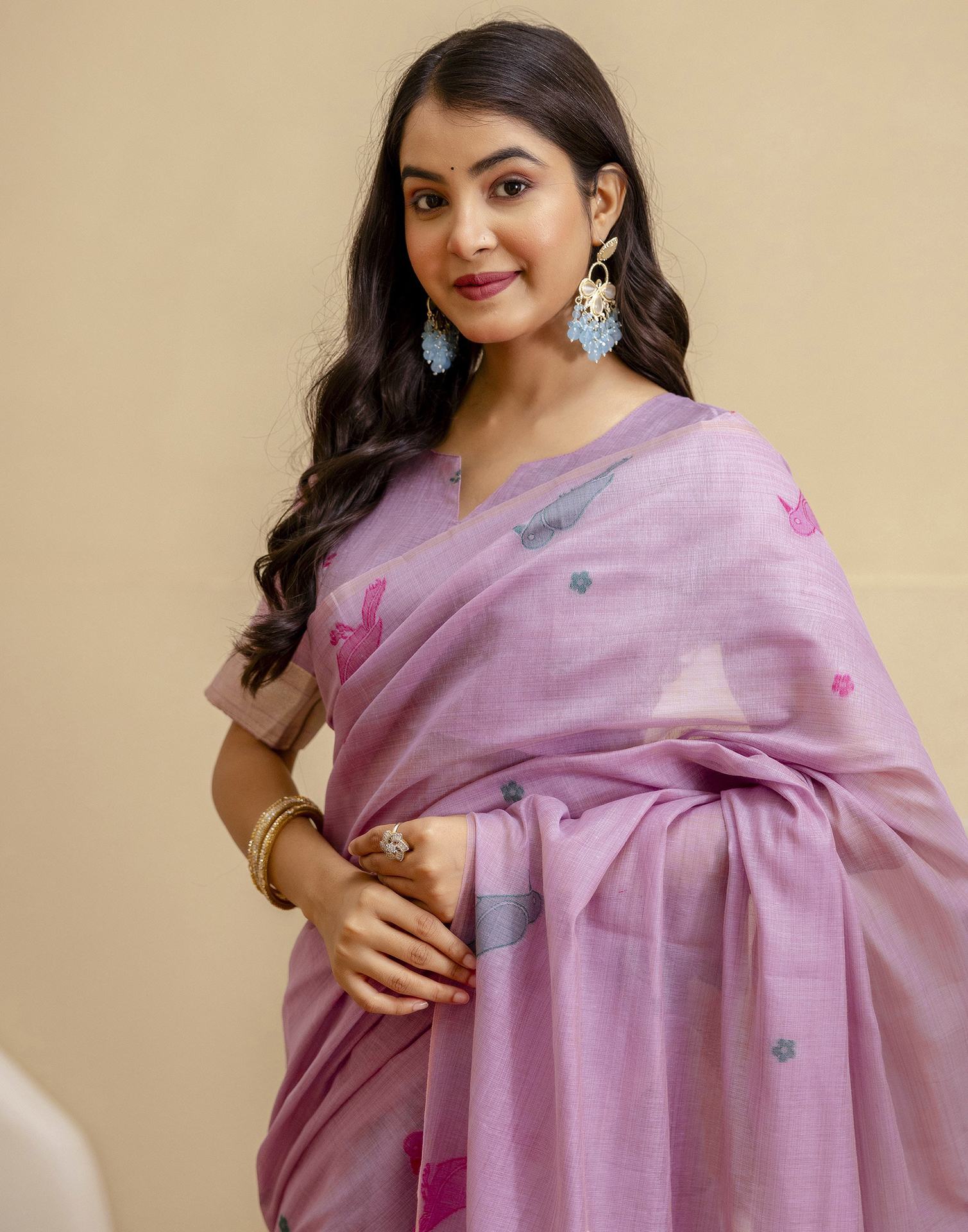 Dusty Purple Cotton Woven Saree