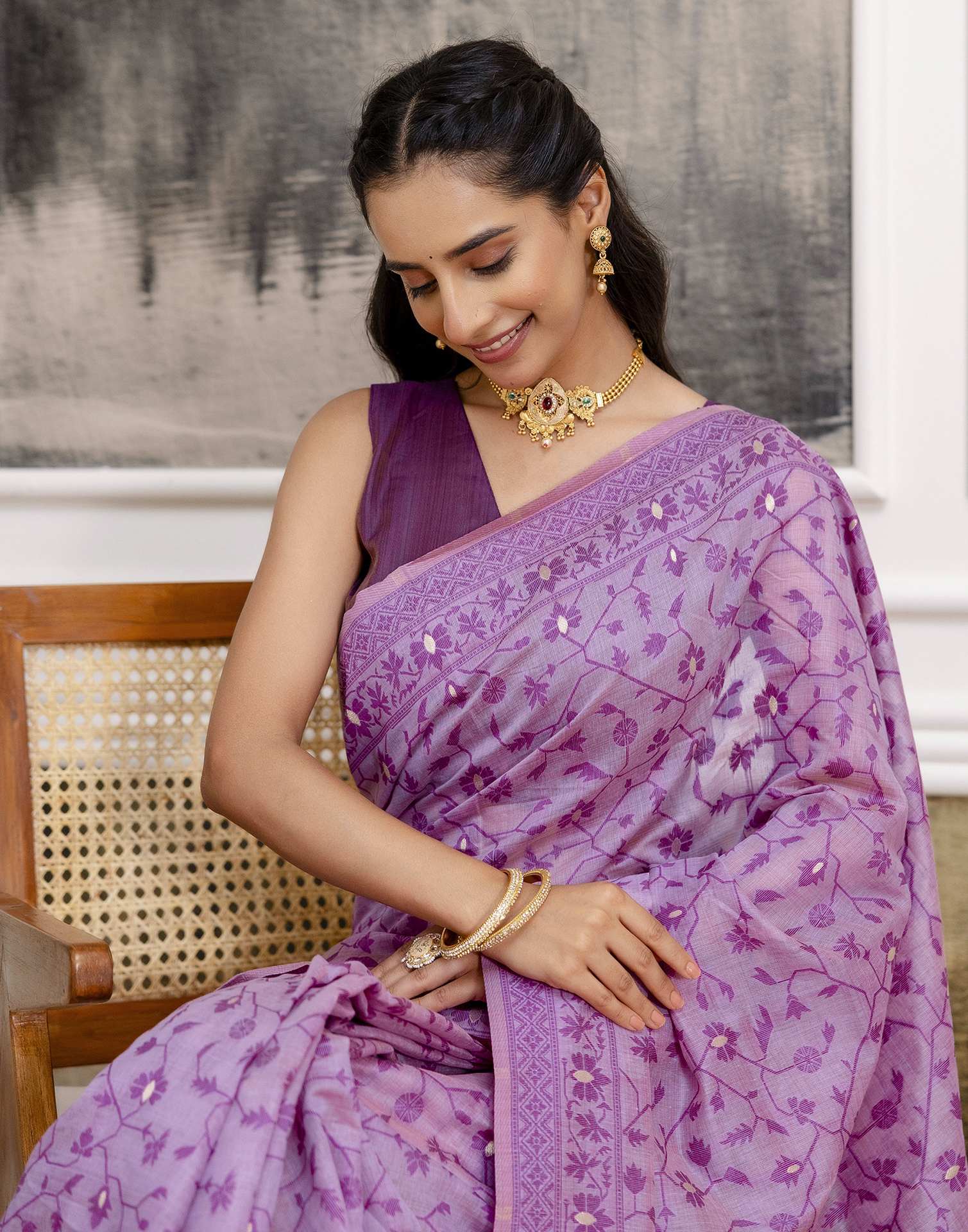 Lavender Cotton Woven Saree